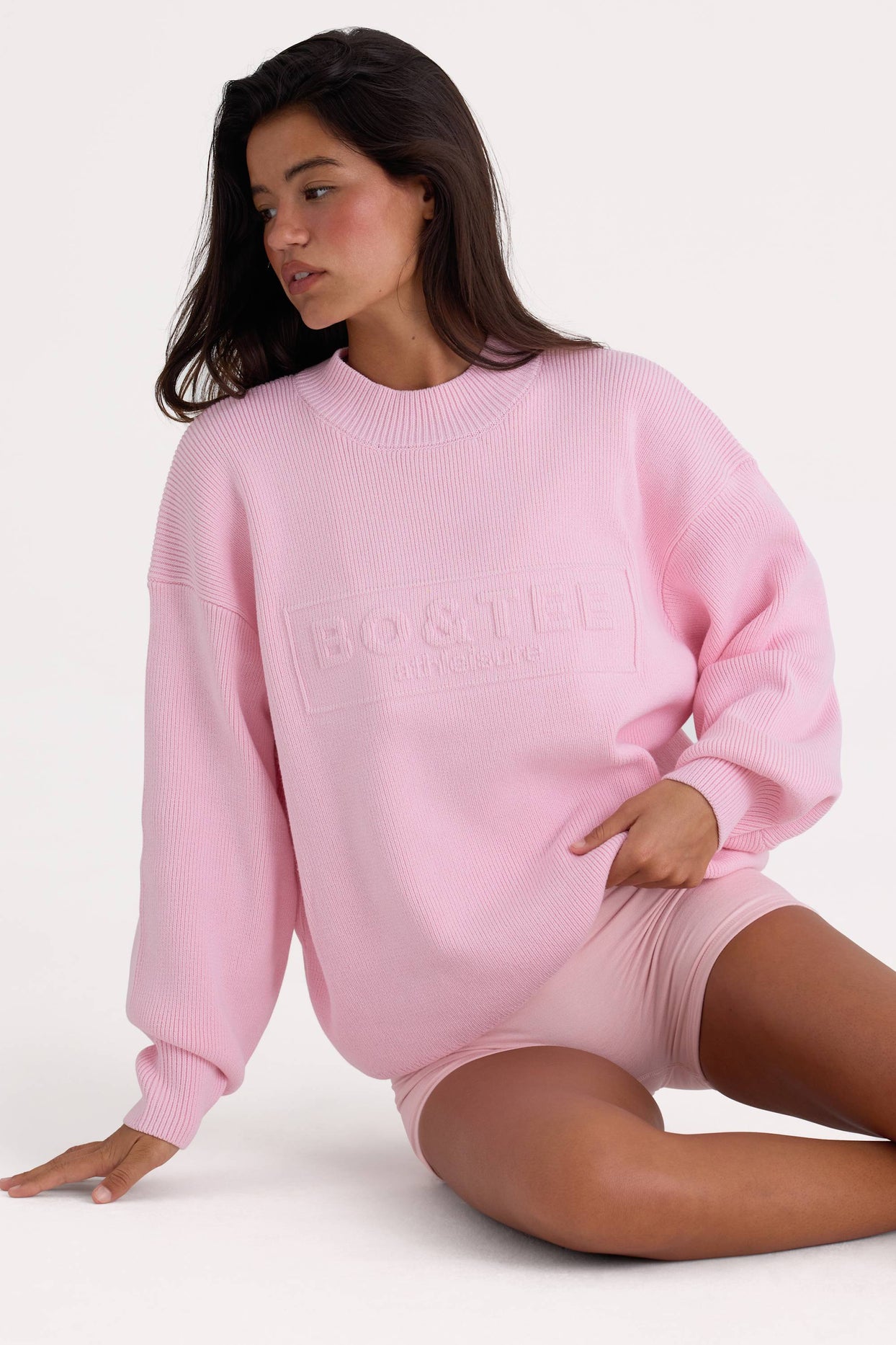 Ribbed Knit Oversized Jumper in Pale Pink - 4