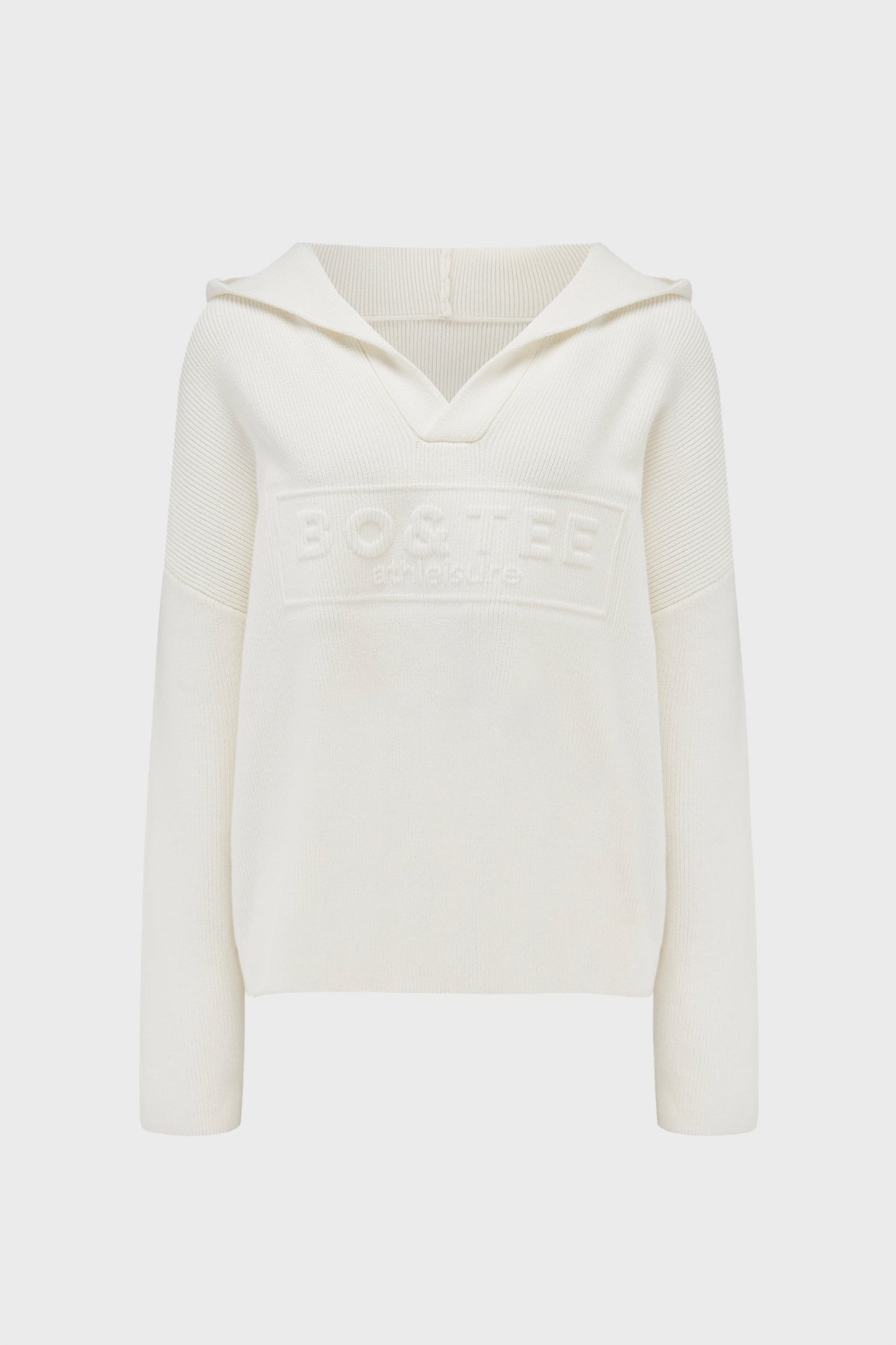 Ribbed Knit Oversized Hoodie in Ivory