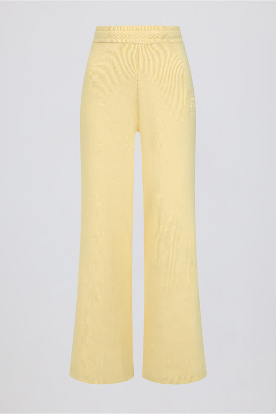 Ribbed Knit Wide-Leg Joggers in Lemon