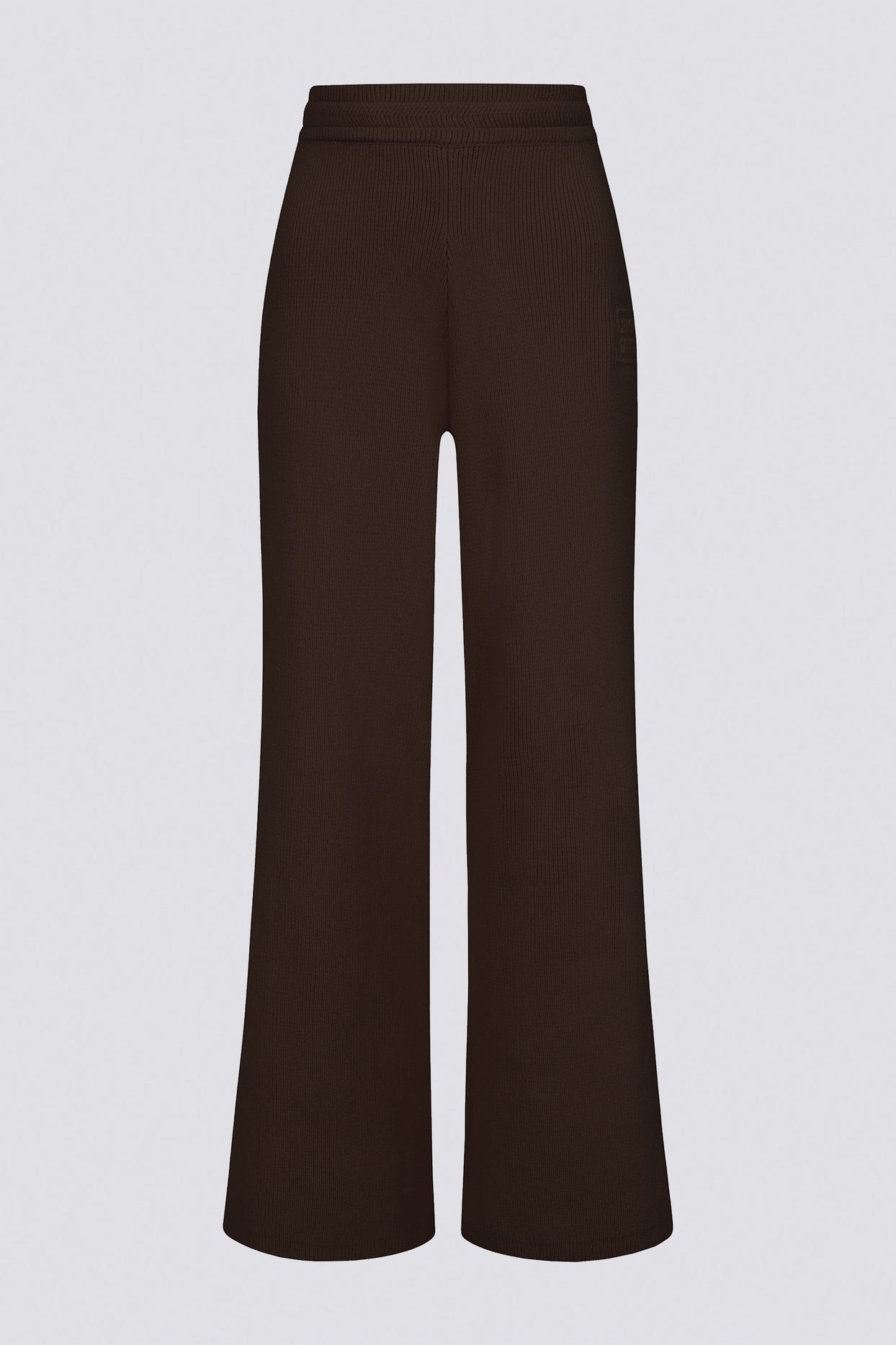 Ribbed Knit Wide-Leg Joggers in Pecan