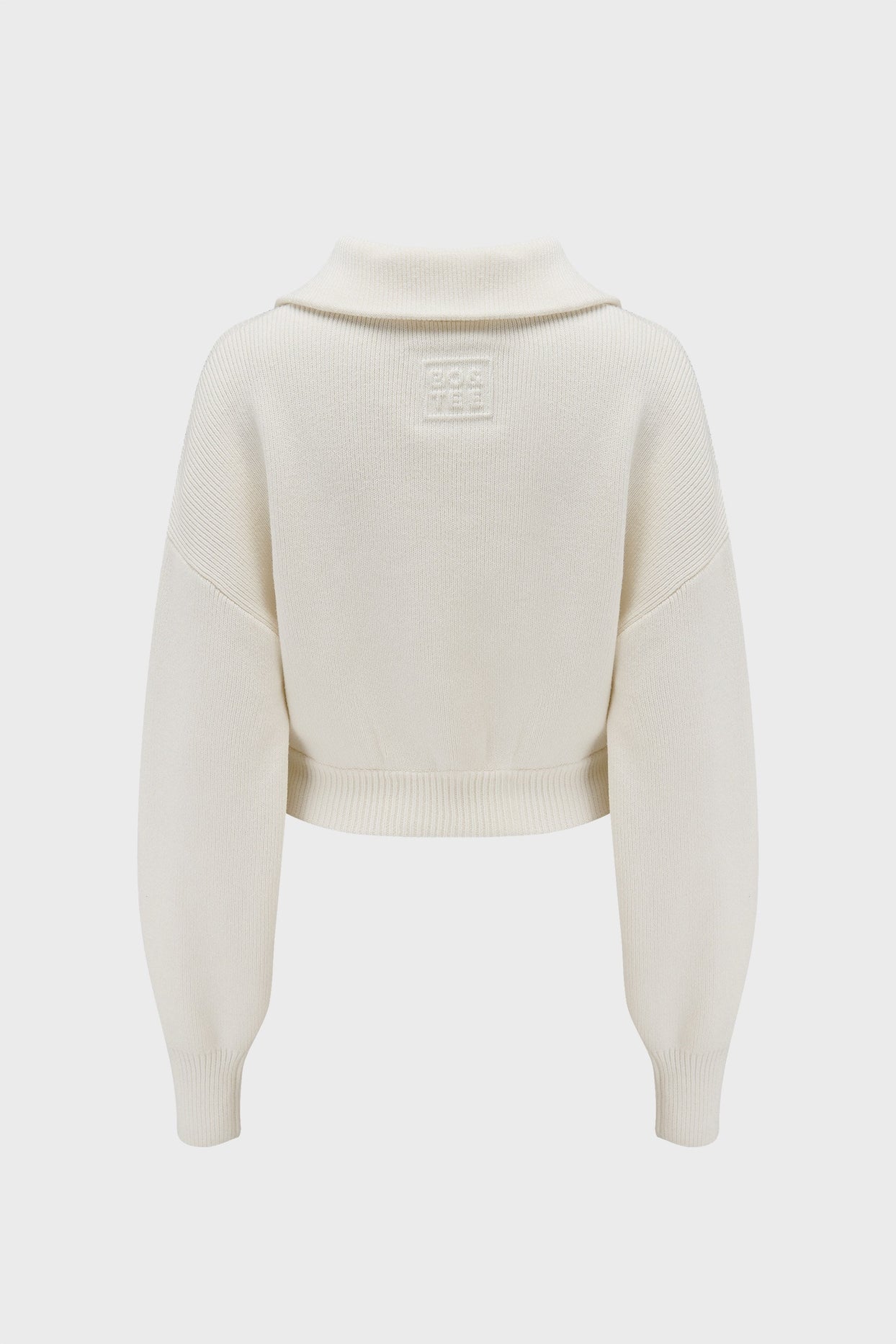 Ribbed Knit Zip-Up Cropped Sweatshirt in Ivory