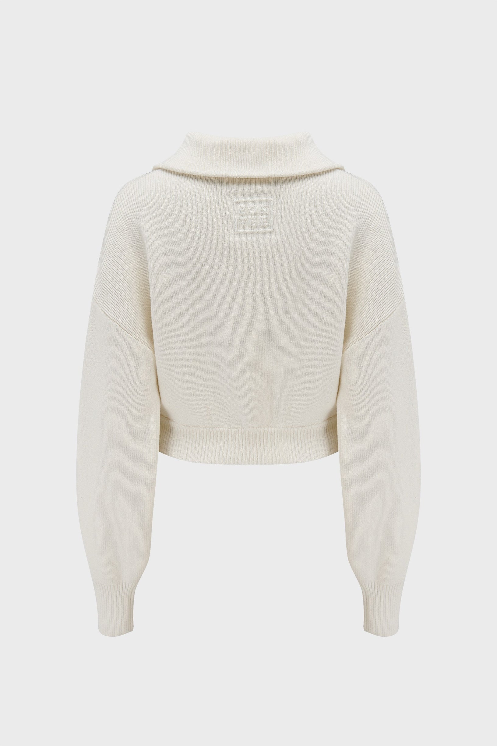 Ribbed Knit Zip-Up Cropped Sweatshirt in Ivory - 2