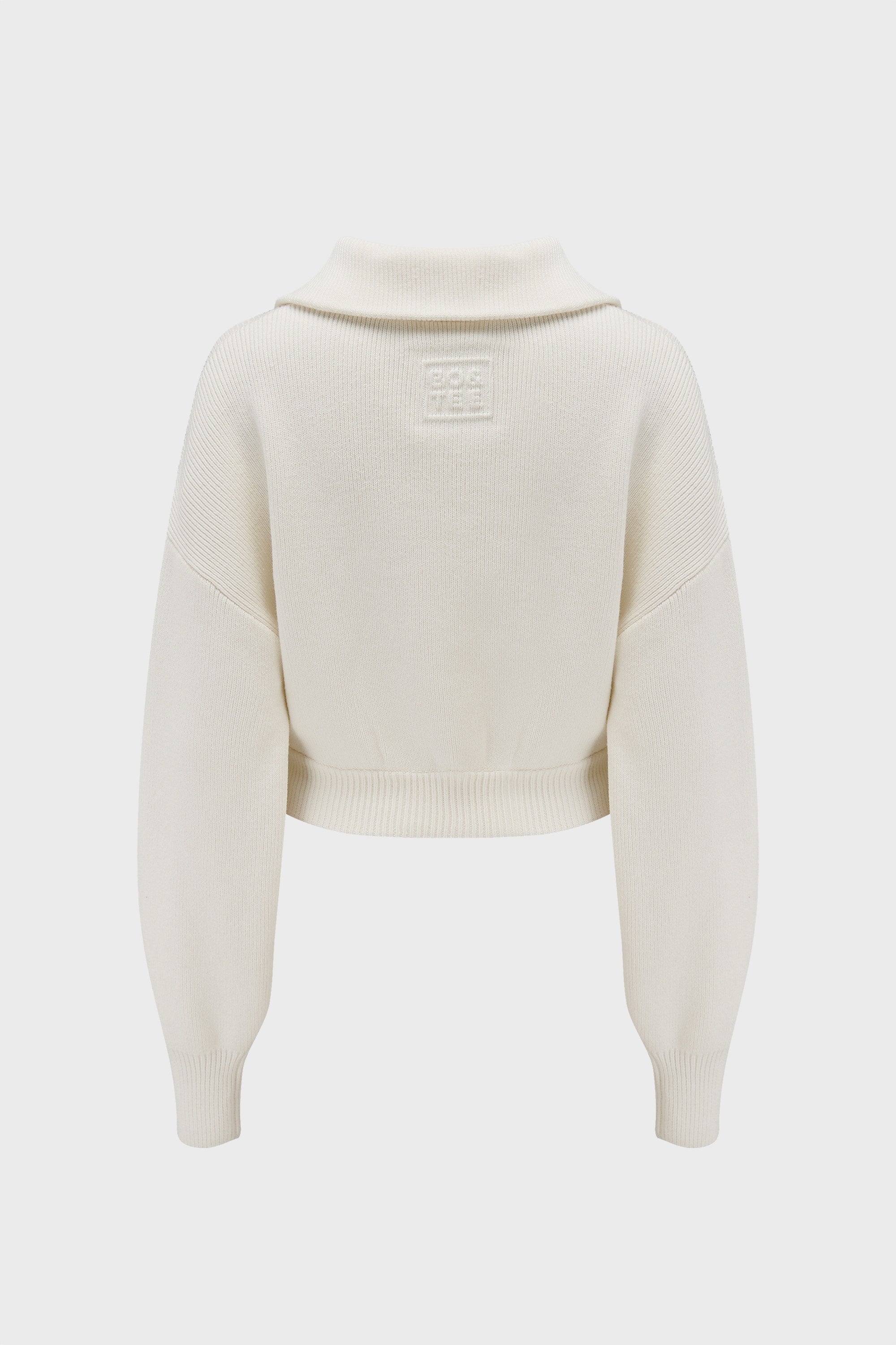 Ribbed Knit Zip-Up Cropped Sweatshirt in Ivory