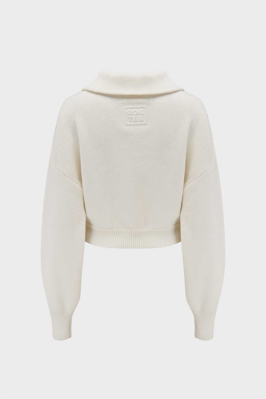 Ribbed Knit Zip-Up Cropped Sweatshirt in Ivory