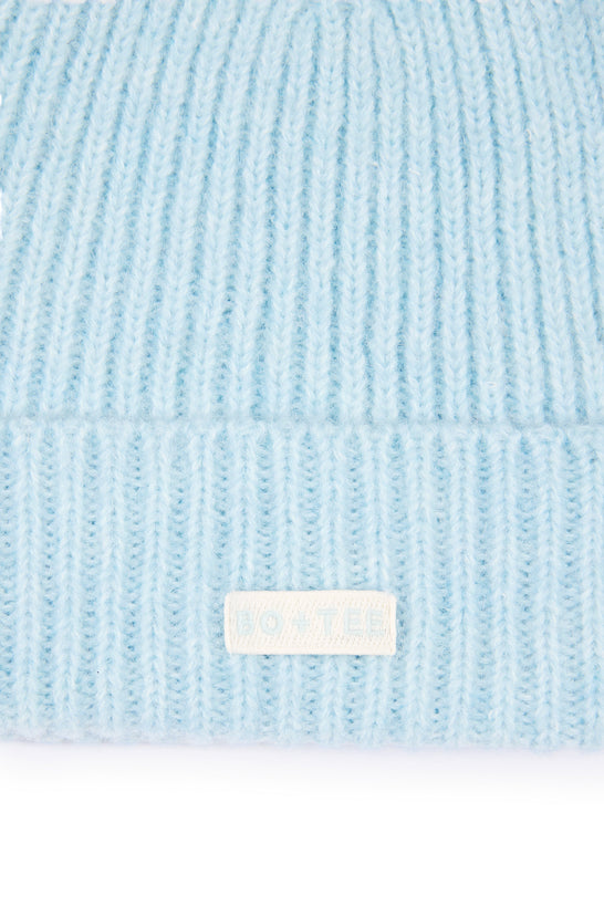 Ribbed Knit Beanie Hat in Powder Blue