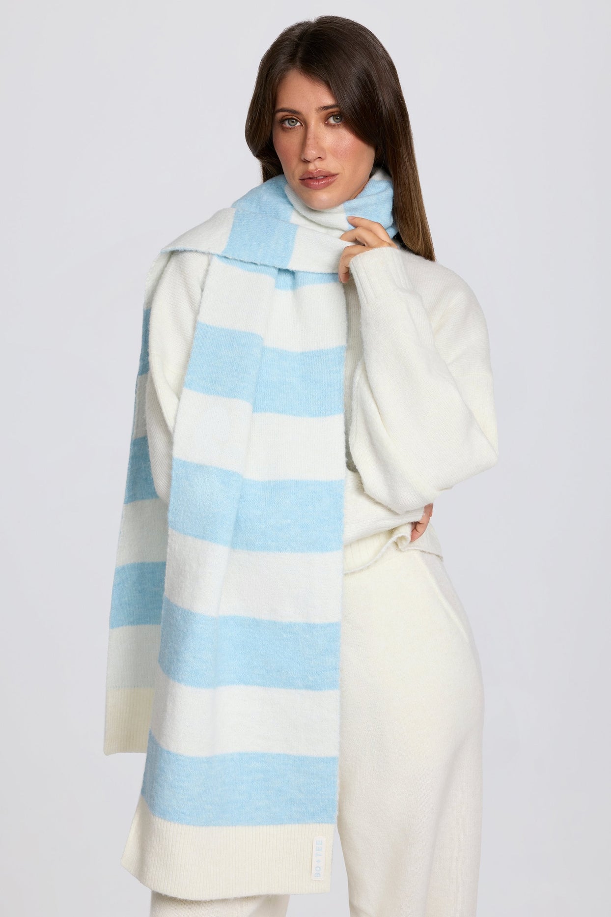 Knit Striped Scarf in Powder Blue