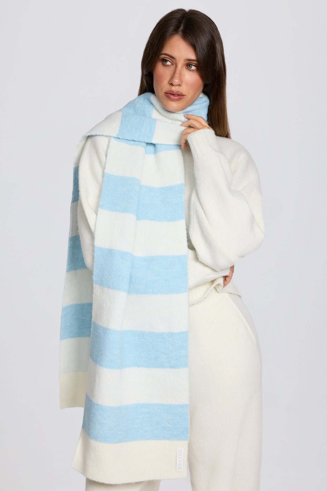 Knit Striped Scarf in Powder Blue