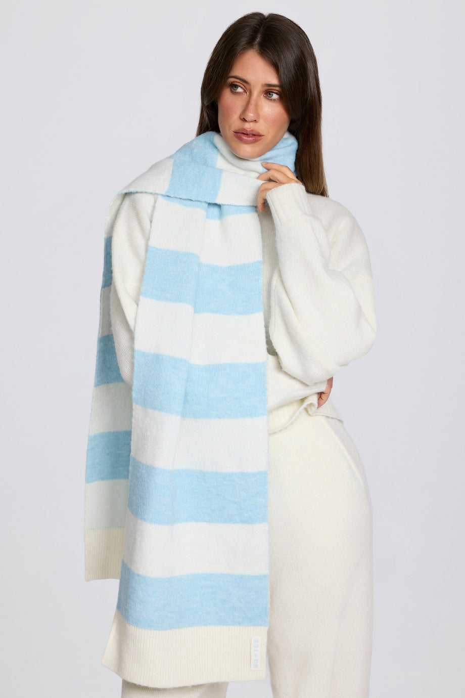 Knit Striped Scarf in Powder Blue