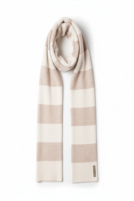 Knitted Striped Scarf in Ivory
