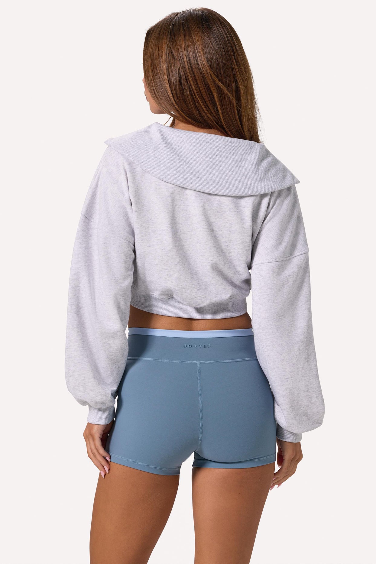 Quarter-Zip Cropped Sweatshirt in Grey Marl - 2