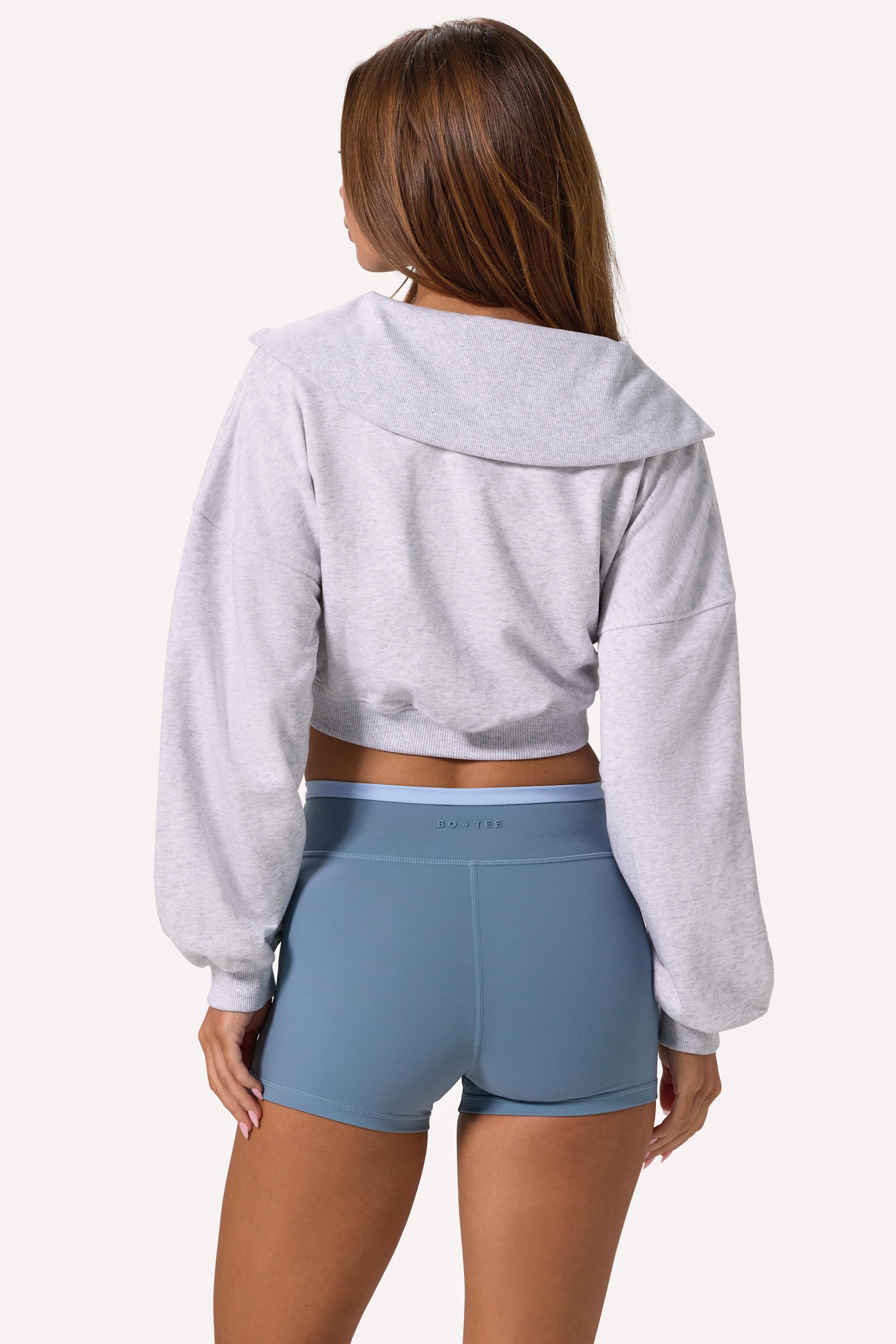 Quarter-Zip Cropped Sweatshirt in Grey Marl