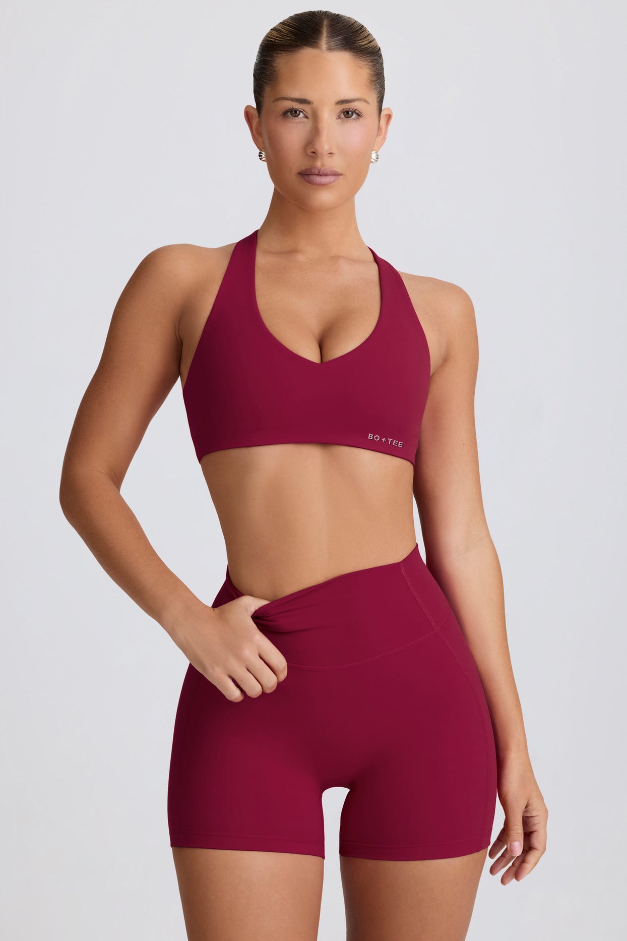 Soft Active V-Neck Sports Bra in Burgundy - 5