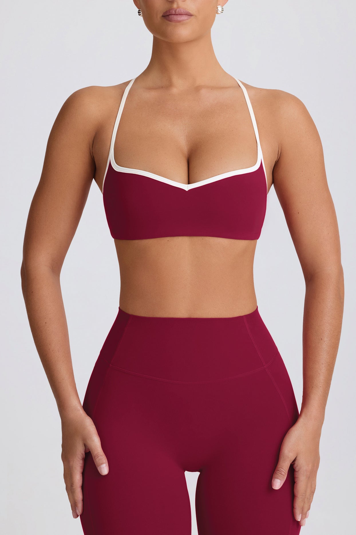 Soft Active Sweetheart-Neck Sports Bra in Burgundy