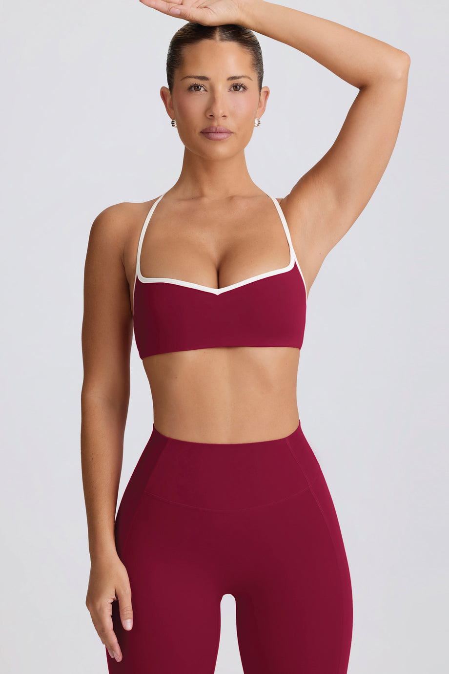 Soft Active Sweetheart-Neck Sports Bra in Burgundy