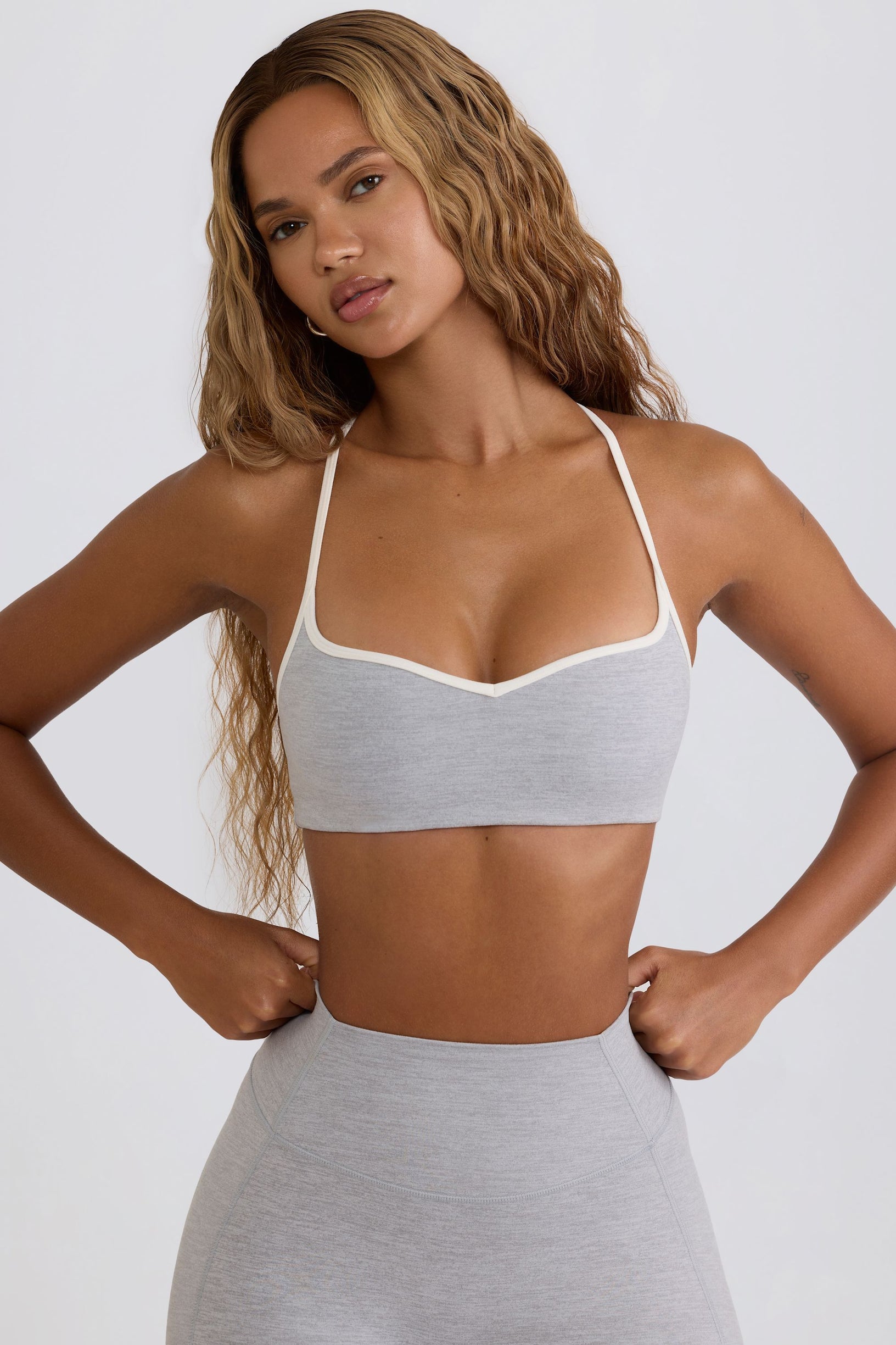 Soft Active Sweetheart-Neck Sports Bra in Grey - 1