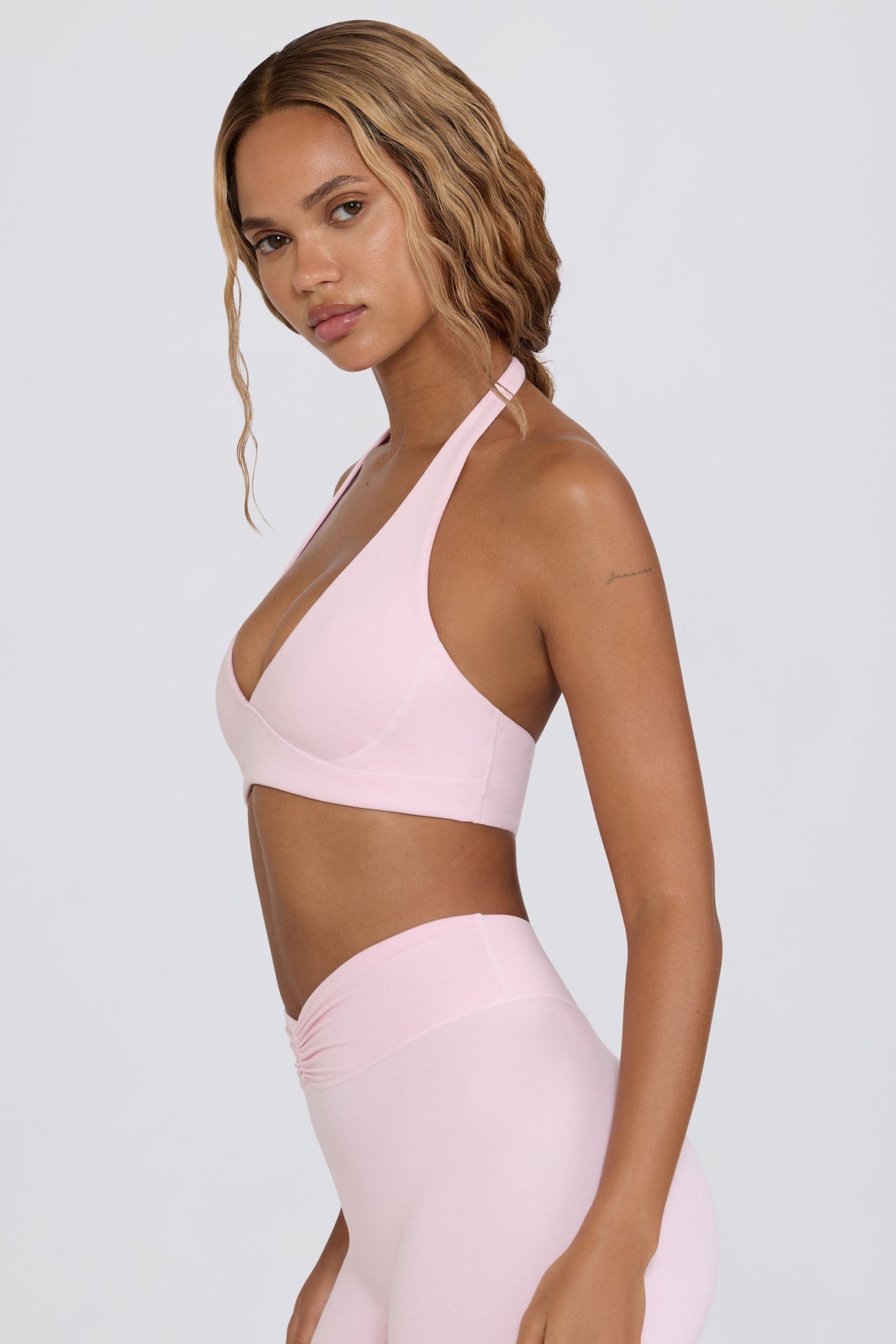 Brushed Jersey V-Neck Sports Bra in Bloom - 3