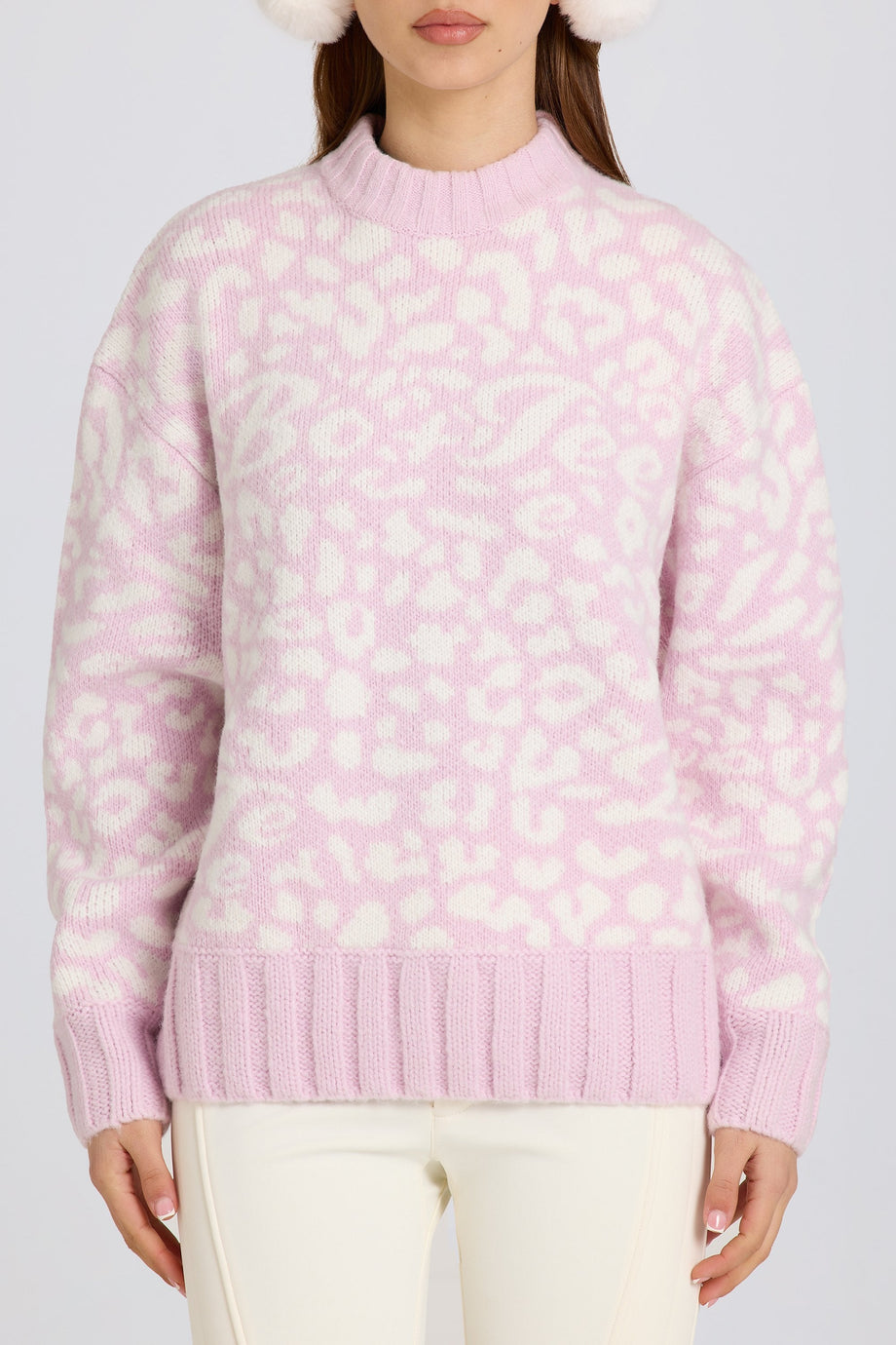 Jacquard-Knit Oversized Jumper in Pink