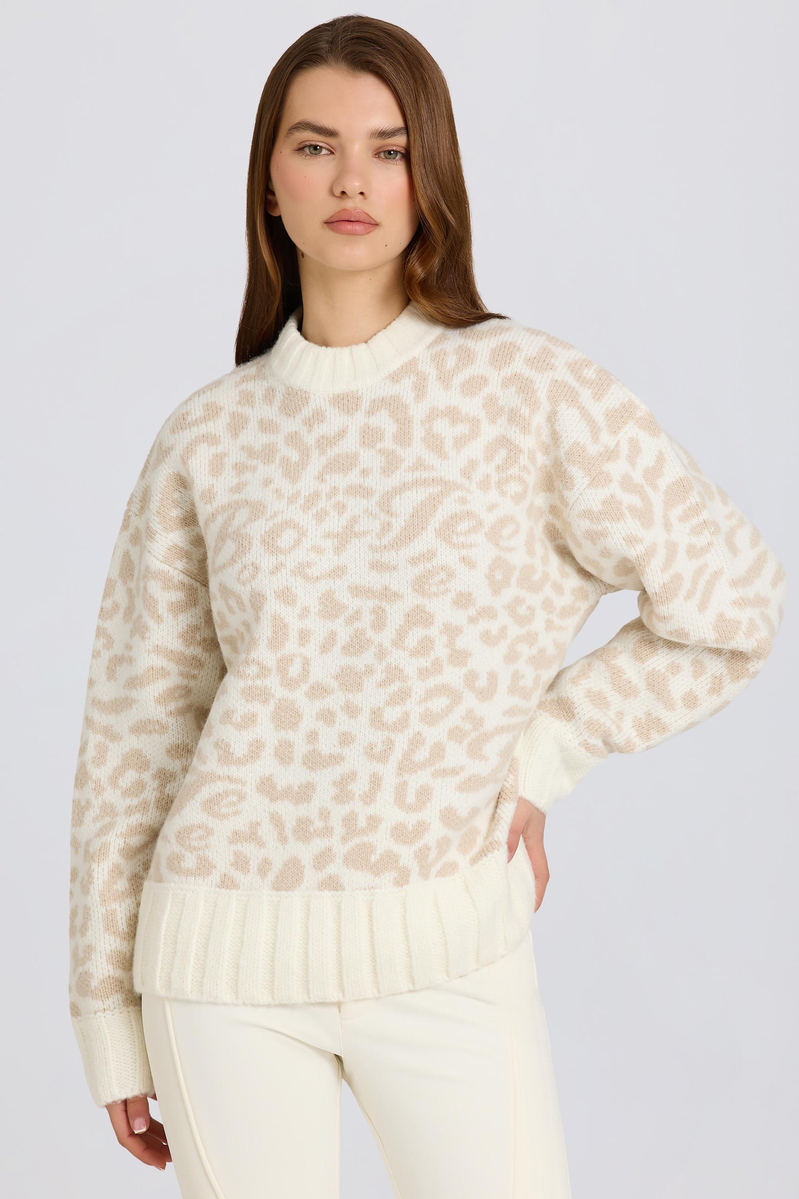 Jacquard-Knit Oversized Jumper in Ice - 1
