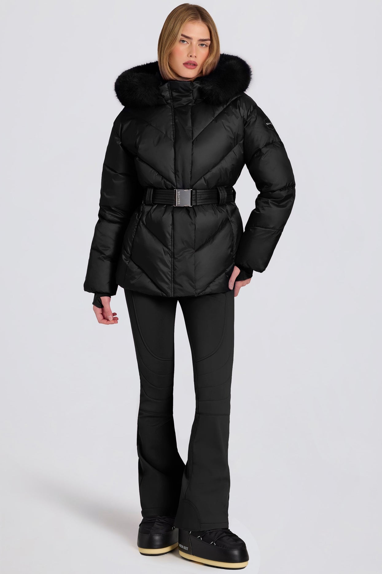 Waterproof Faux-Fur Hood Ski Jacket in Black