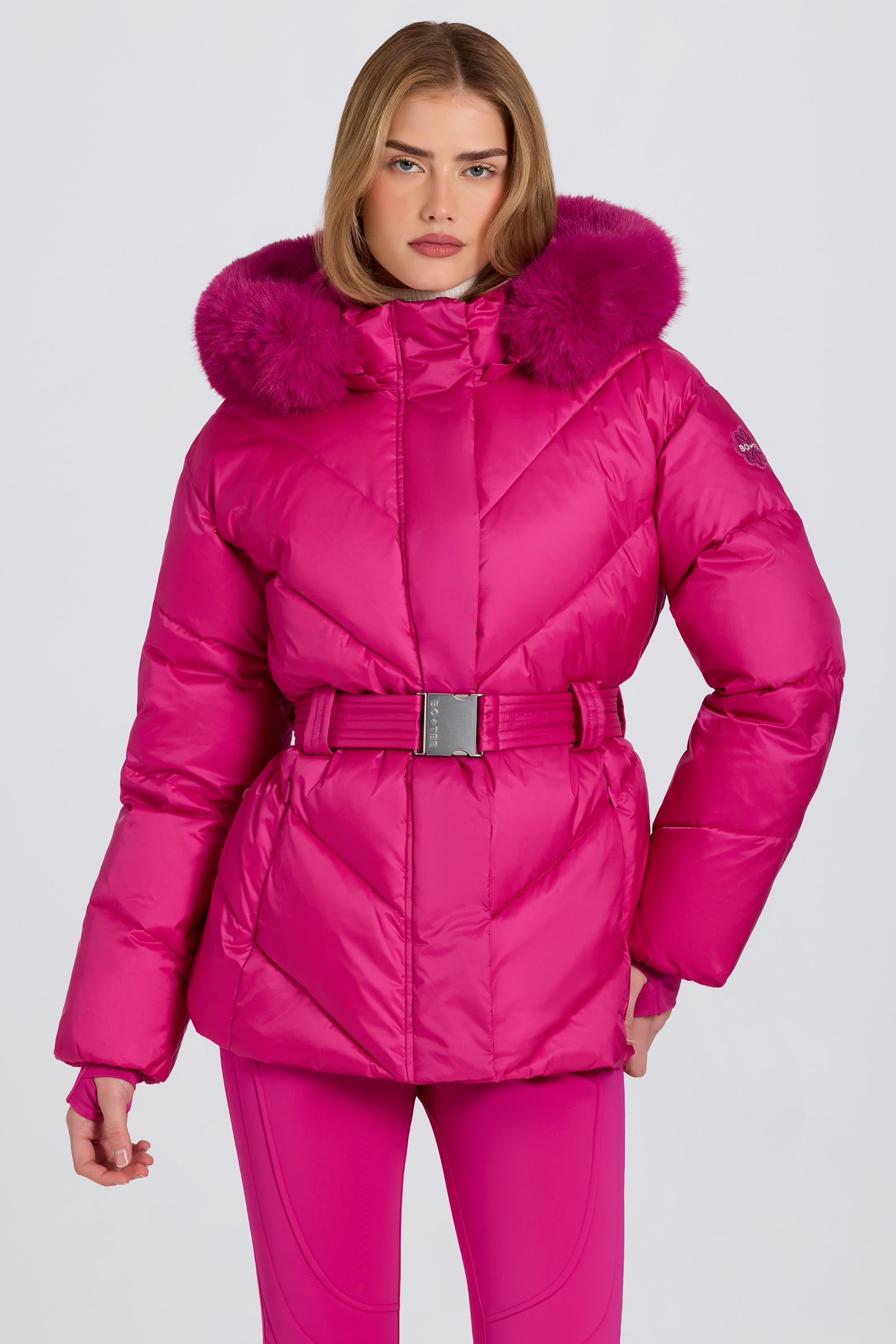 Waterproof Faux-Fur Hood Ski Jacket in Magenta Pink - 1