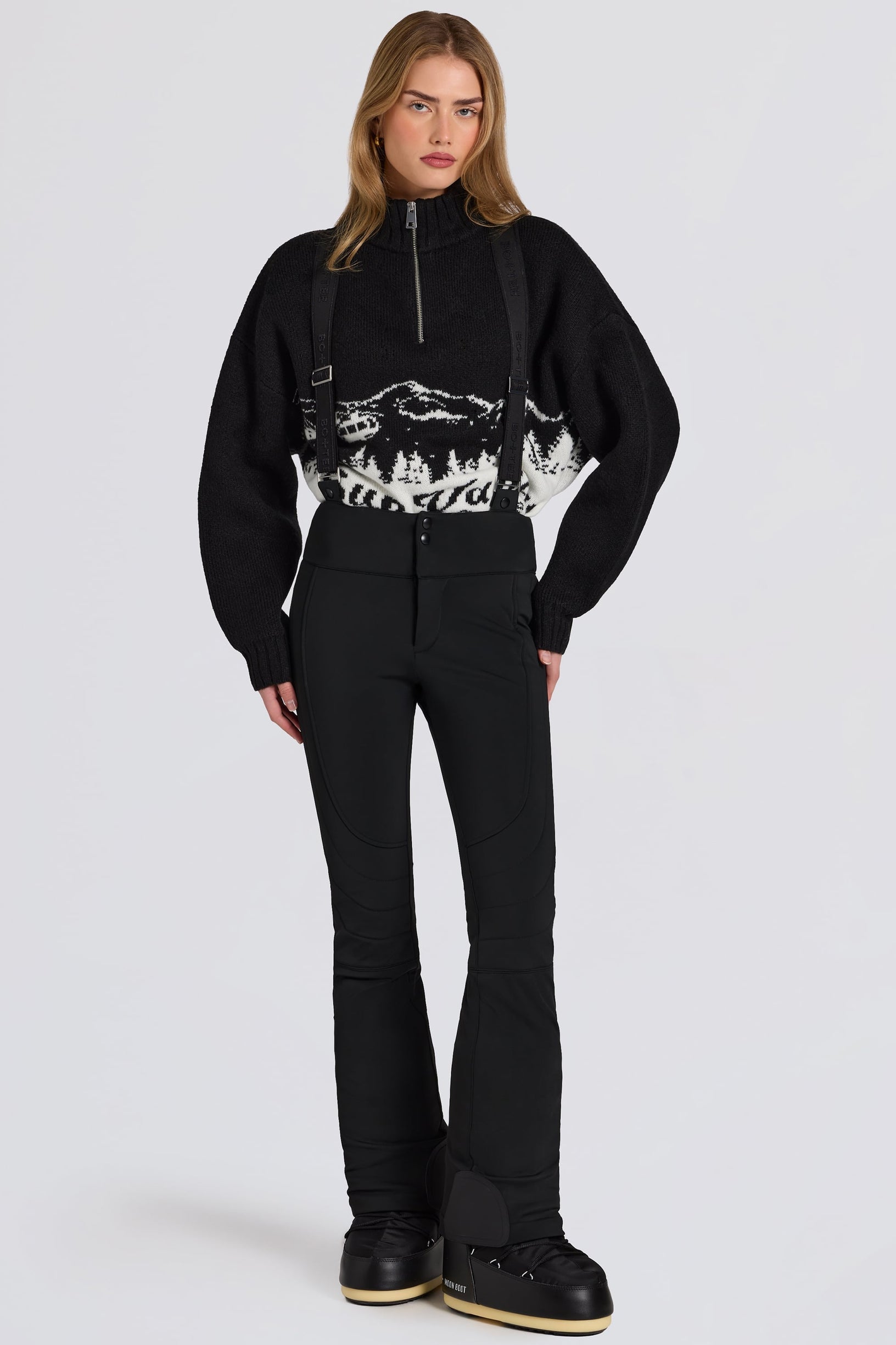 Waterproof High-Rise Salopettes with Suspenders in Black - 1
