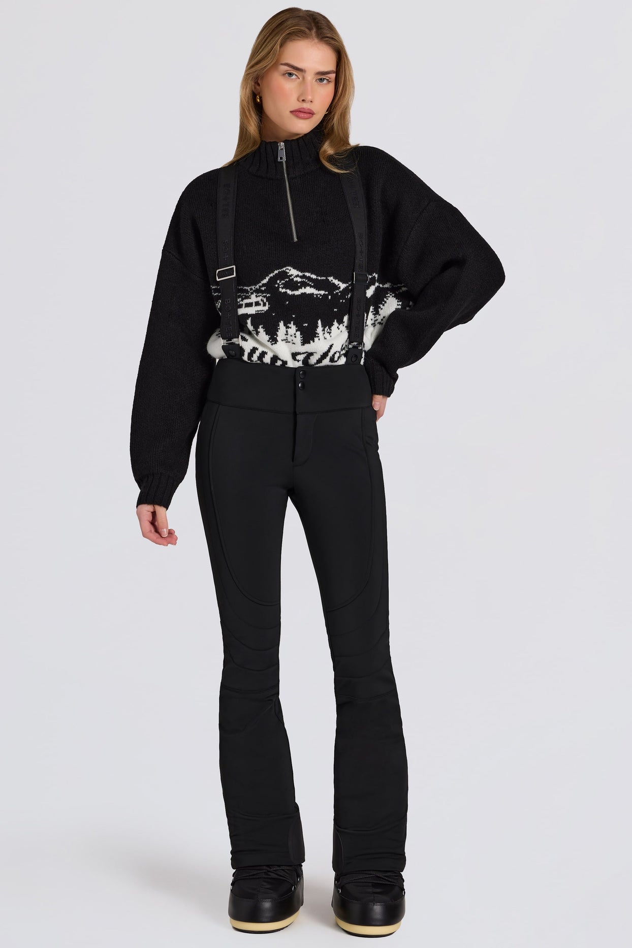 Waterproof High-Rise Salopettes with Suspenders in Black