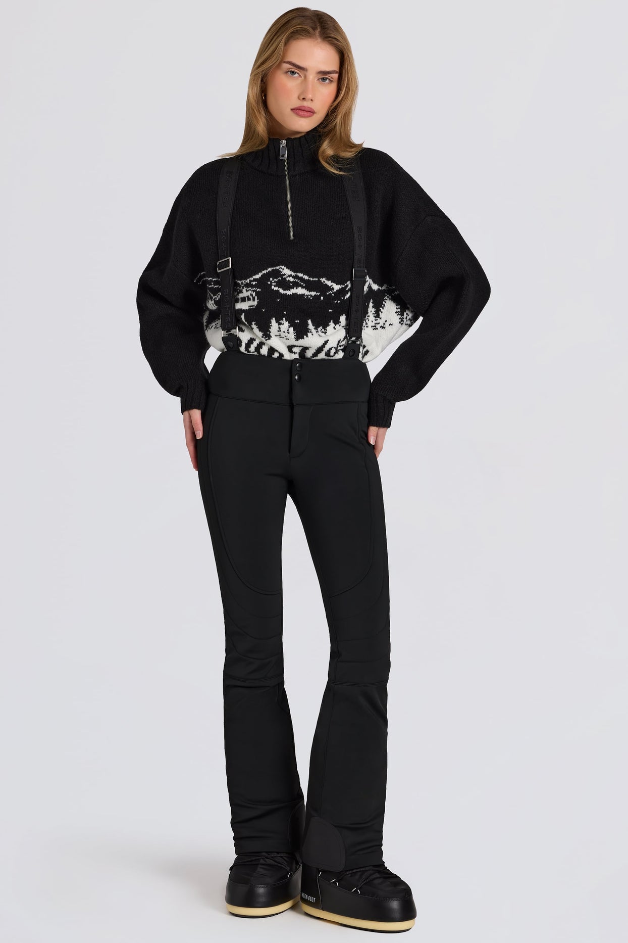 Waterproof High-Rise Salopettes with Suspenders in Black