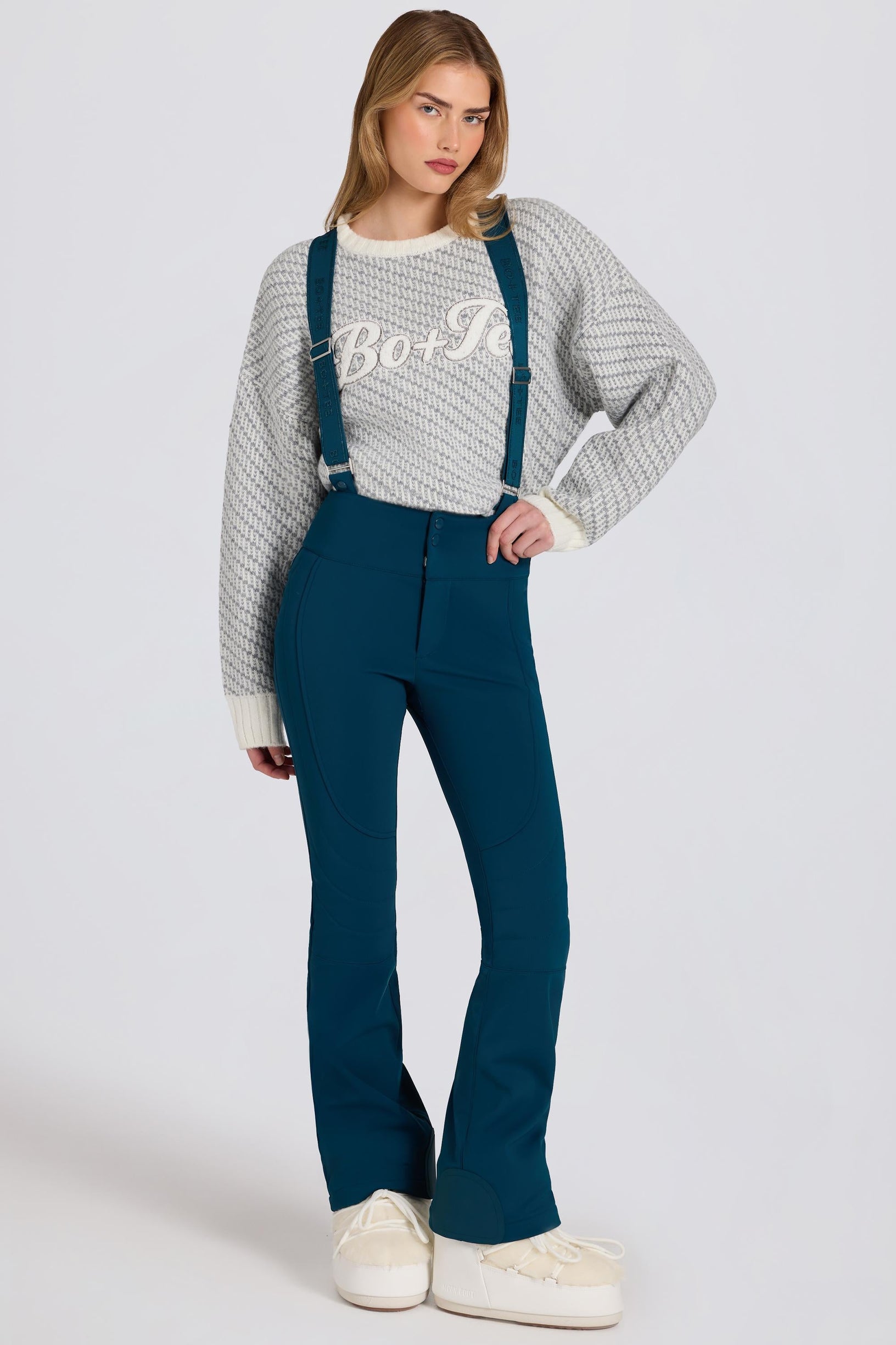 Waterproof High-Rise Salopettes with Suspenders in Teal - 1