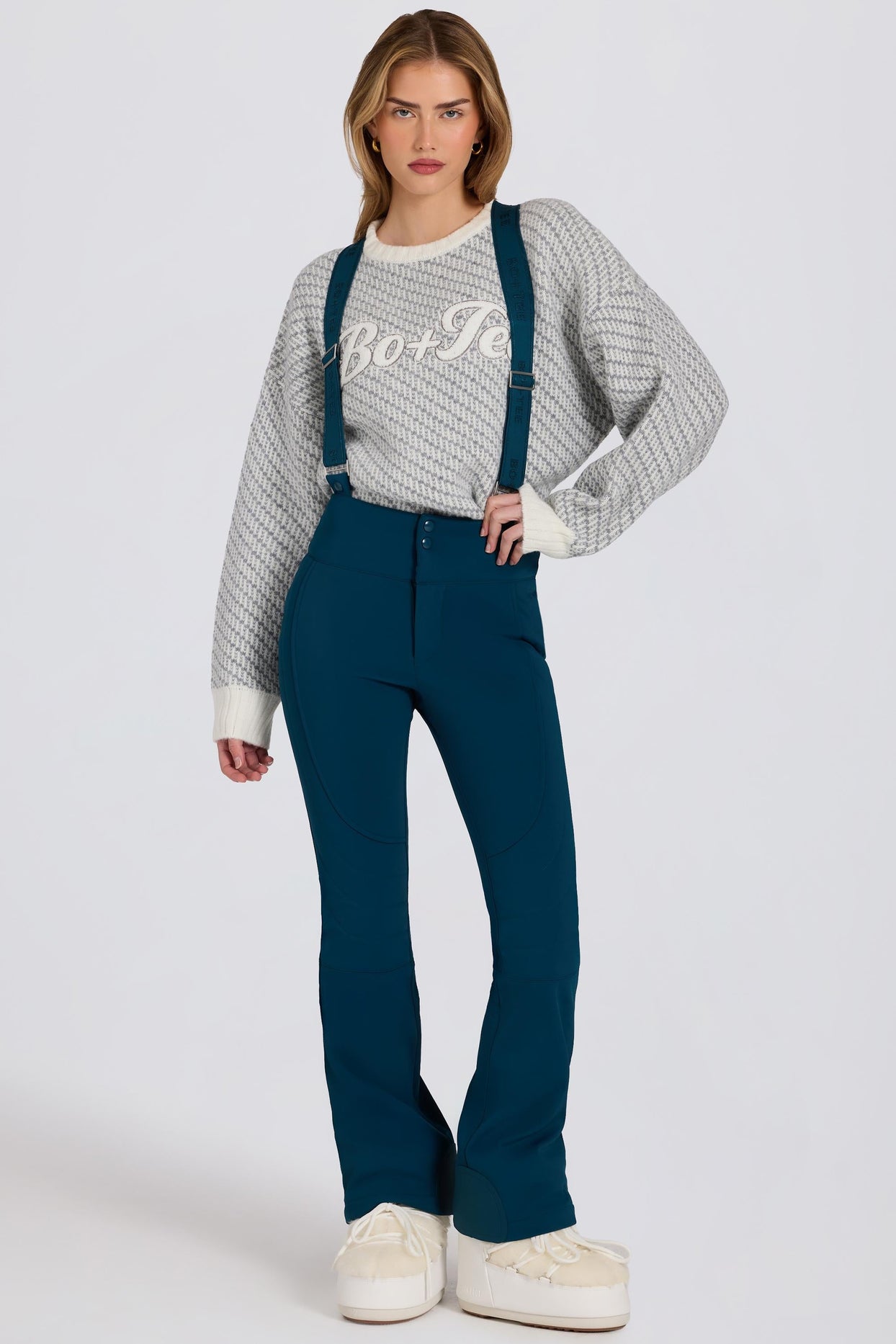 Waterproof High-Rise Salopettes with Suspenders in Teal