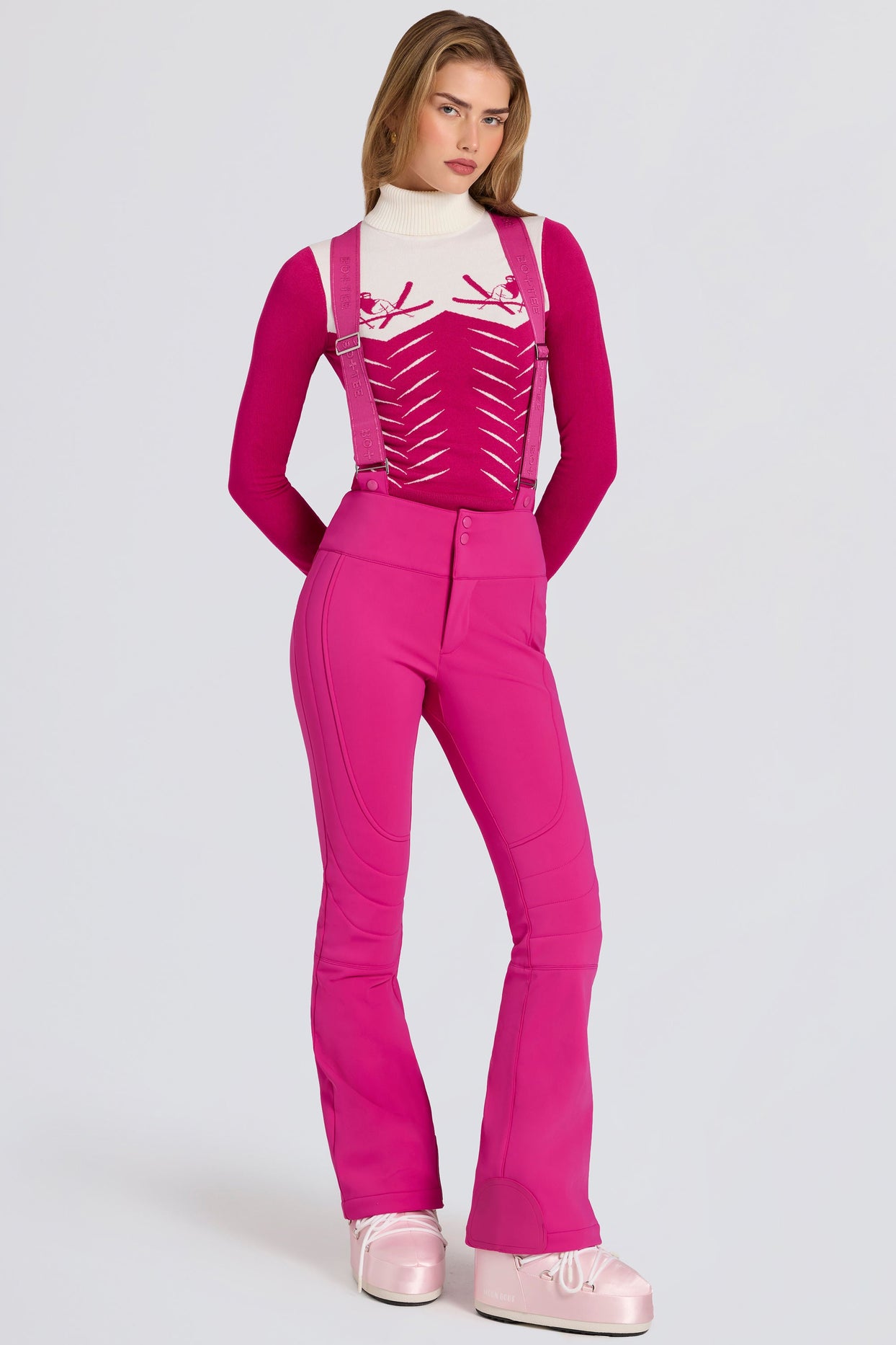 Waterproof High-Rise Salopettes with Suspenders in Magenta Pink