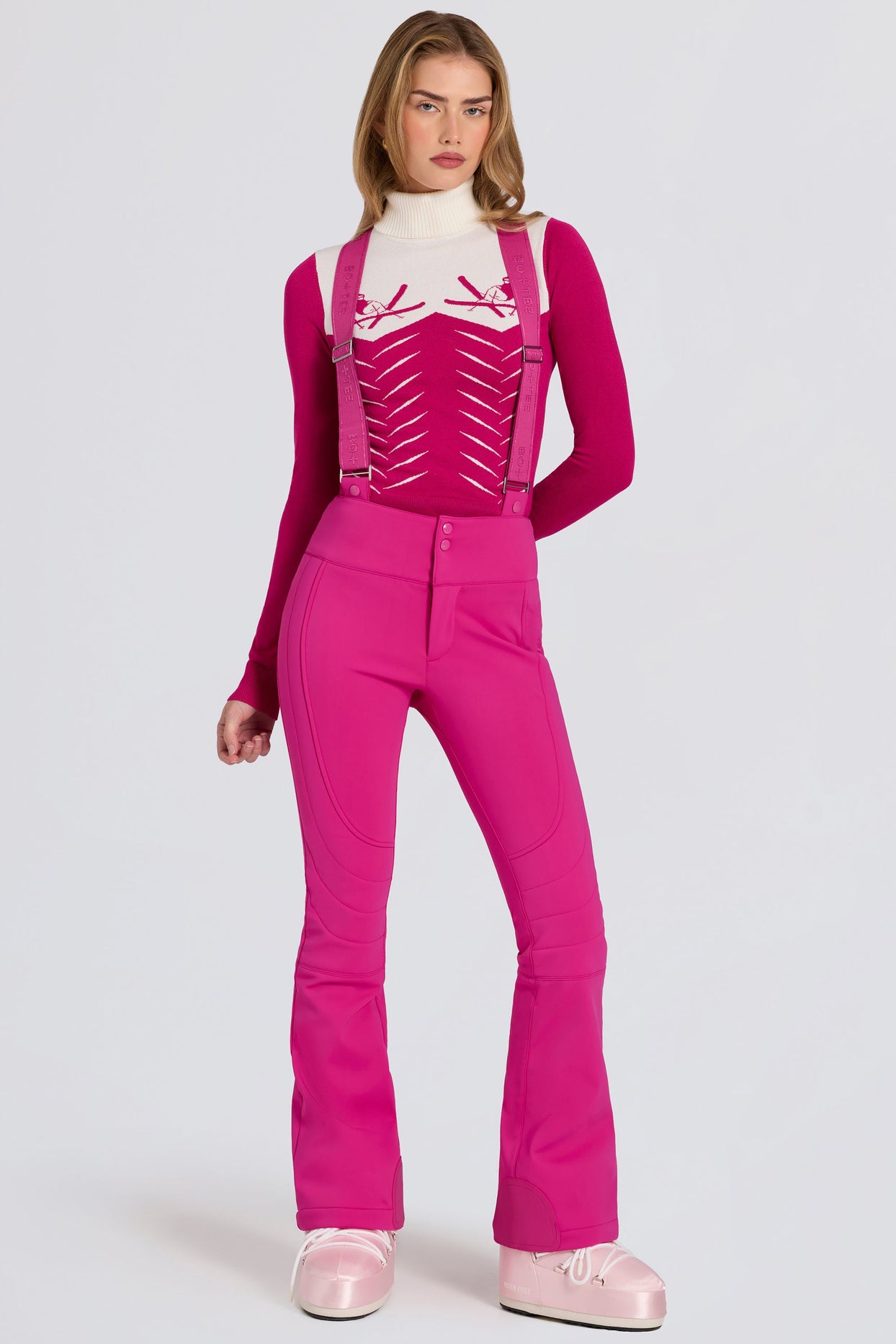 Waterproof High-Rise Salopettes with Suspenders in Magenta Pink
