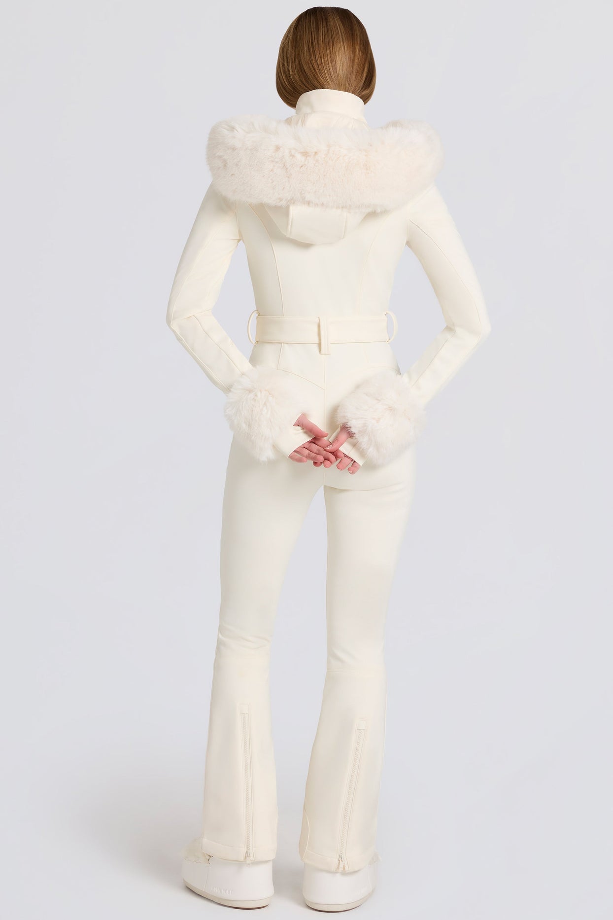 Waterproof Faux-Fur Hood Fitted Ski Suit in Ice