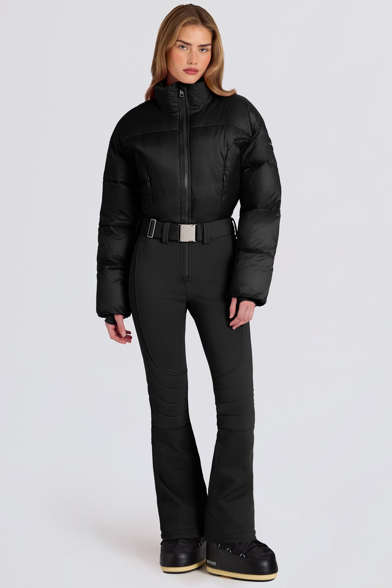 Waterproof Padded Belted Ski Suit in Black - 1