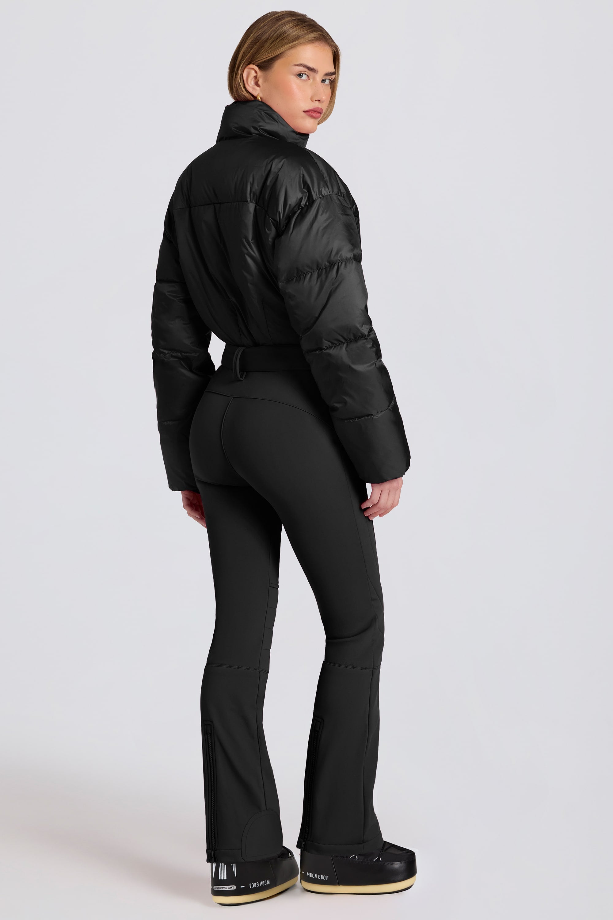 Waterproof Padded Belted Ski Suit in Black - 2