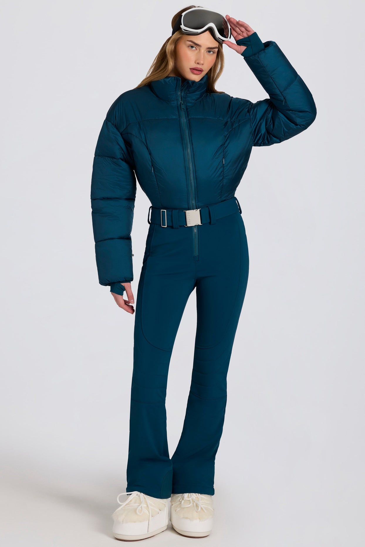 Waterproof Padded Belted Ski Suit in Teal