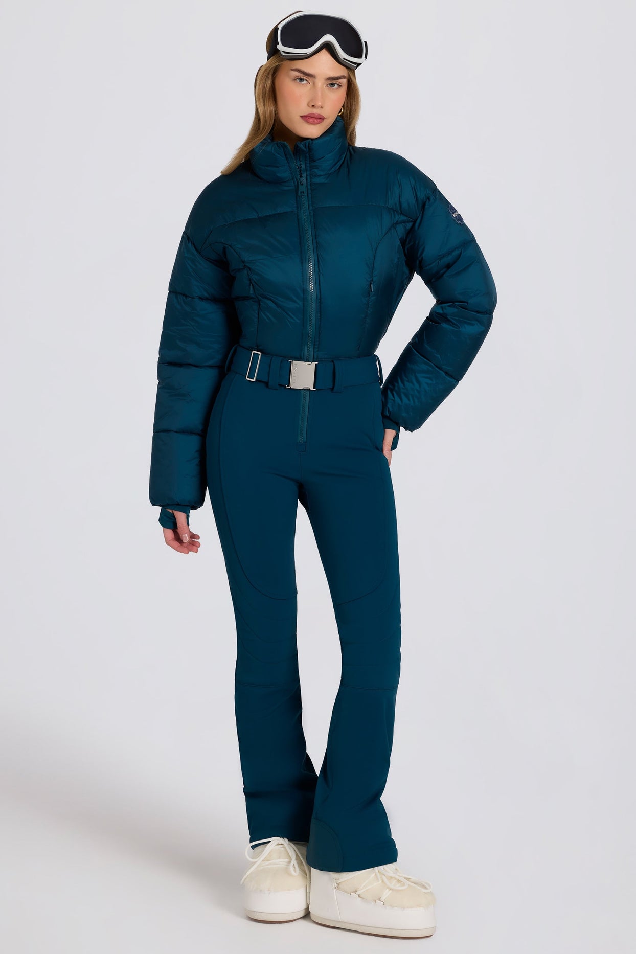 Waterproof Padded Belted Ski Suit in Teal