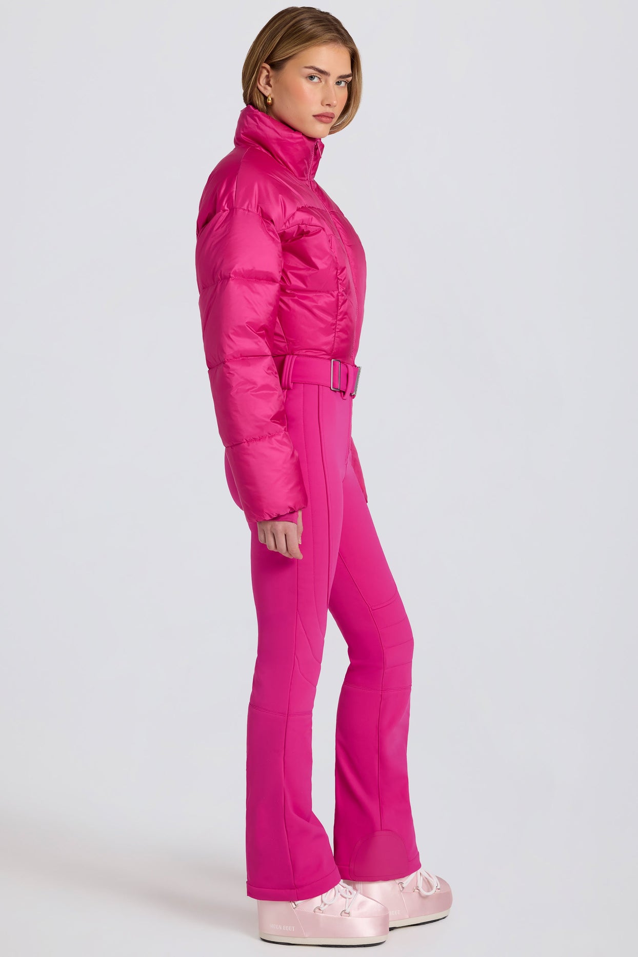 Waterproof Padded Belted Ski Suit in Magenta Pink