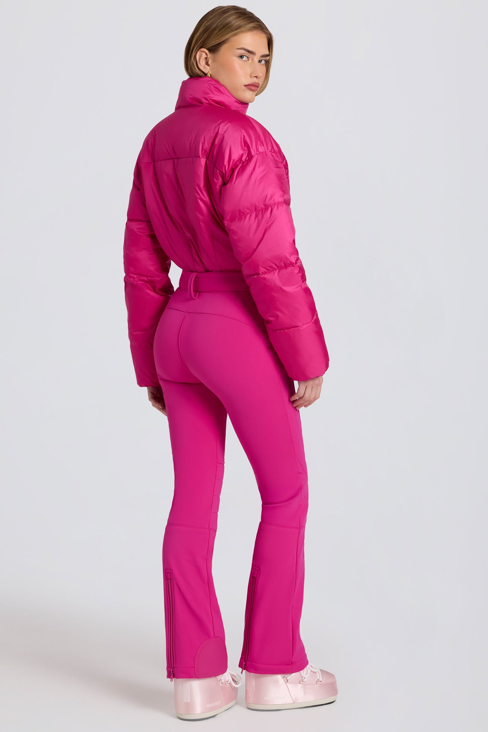 Waterproof Padded Belted Ski Suit in Magenta Pink - 2
