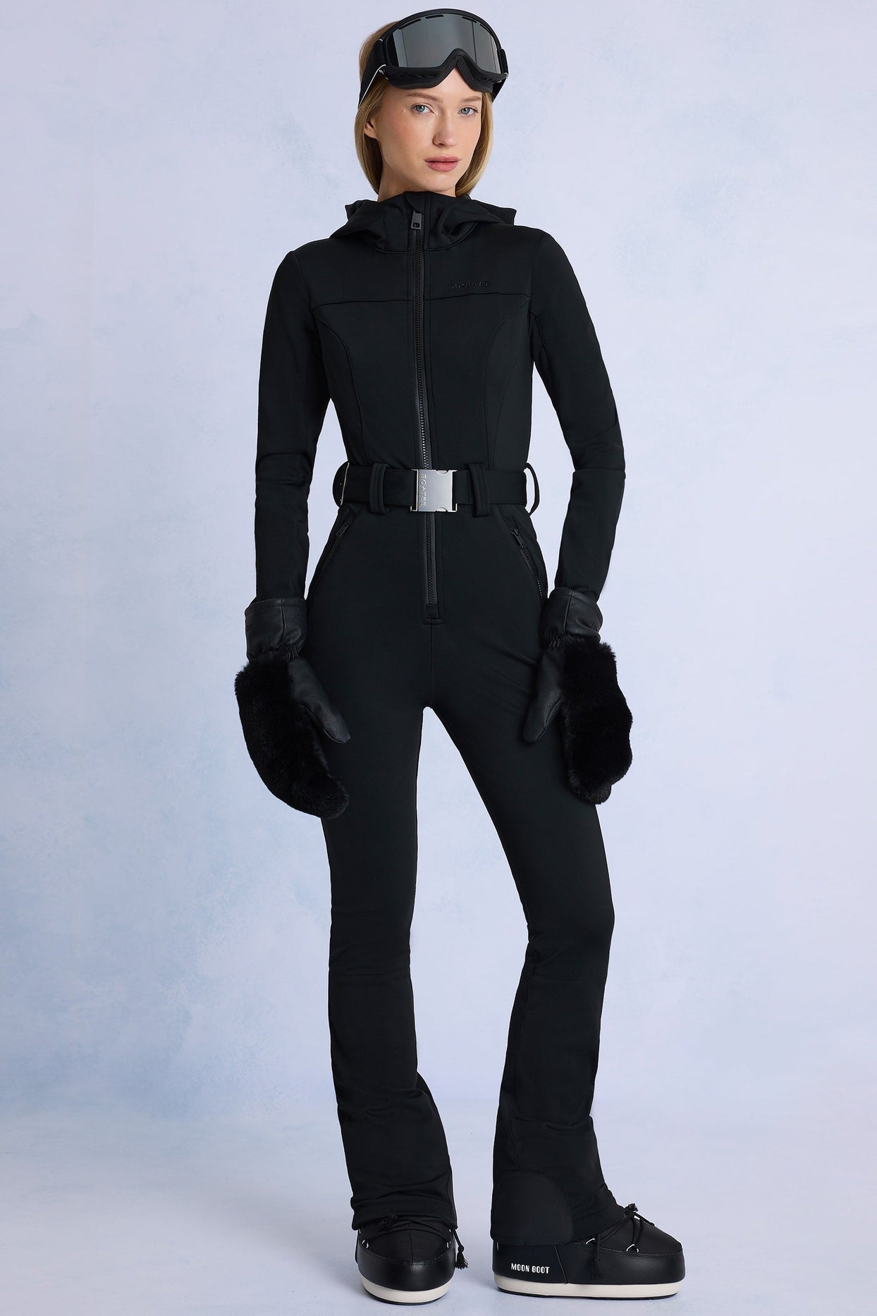 Waterproof Hooded Fitted Ski Suit in Black