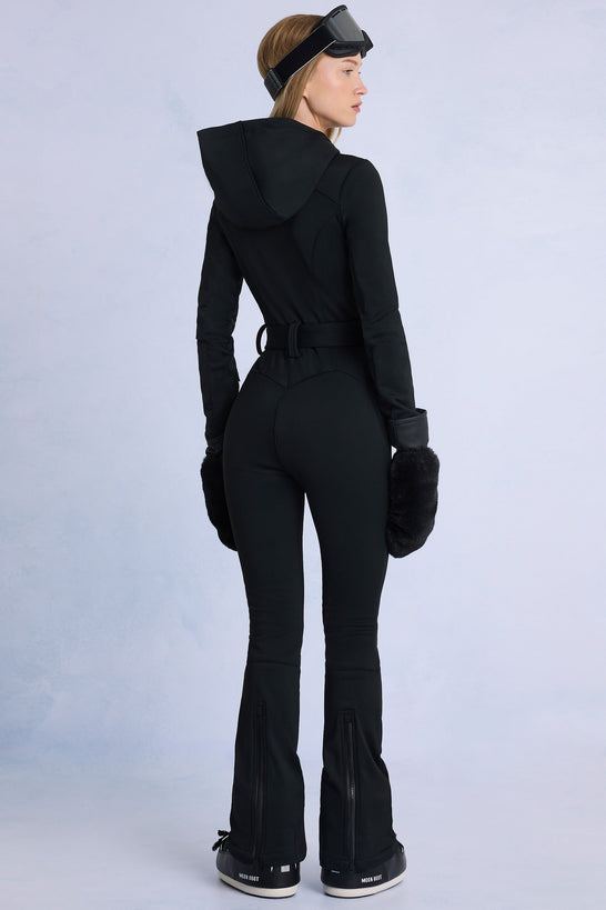 Waterproof Hooded Fitted Ski Suit in Black