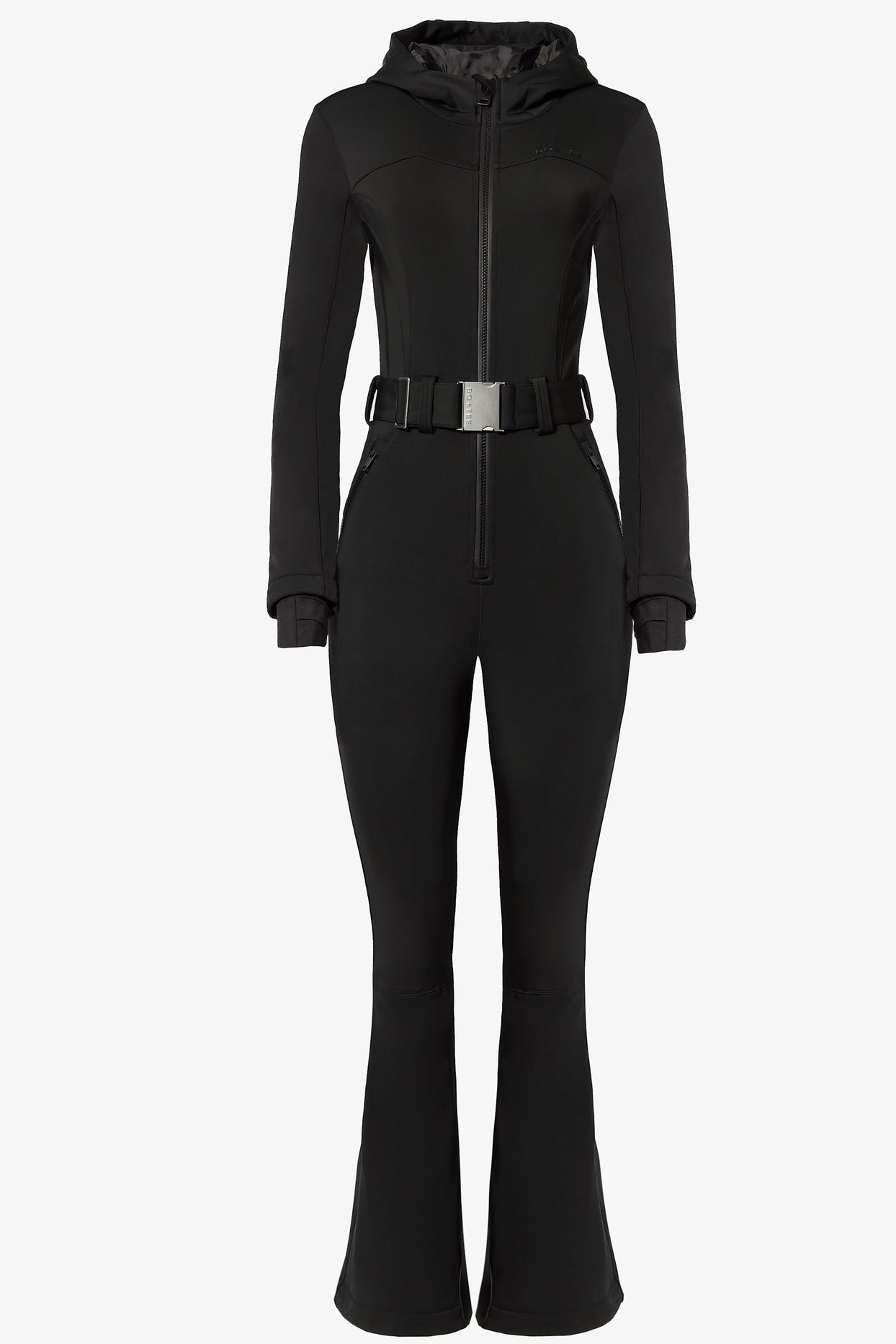 Waterproof Hooded Fitted Ski Suit in Black