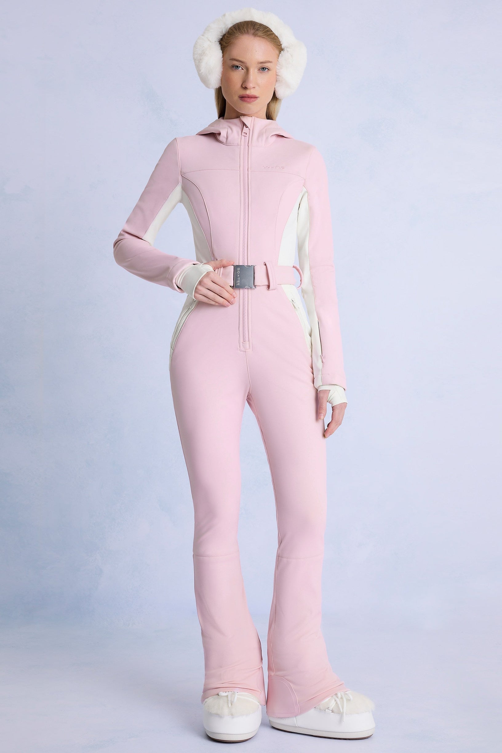 Waterproof Hooded Fitted Ski Suit in Powder Pink - 1