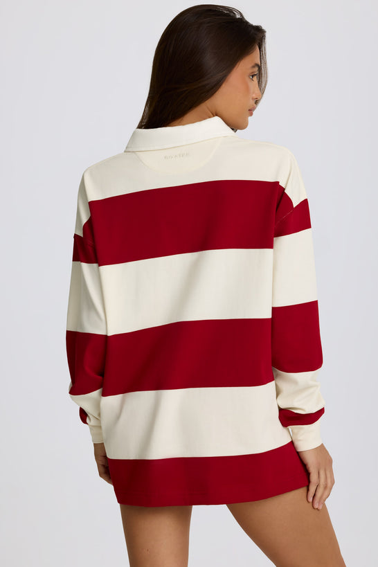 Striped Oversized Long-Sleeve T-Shirt in Dark Red