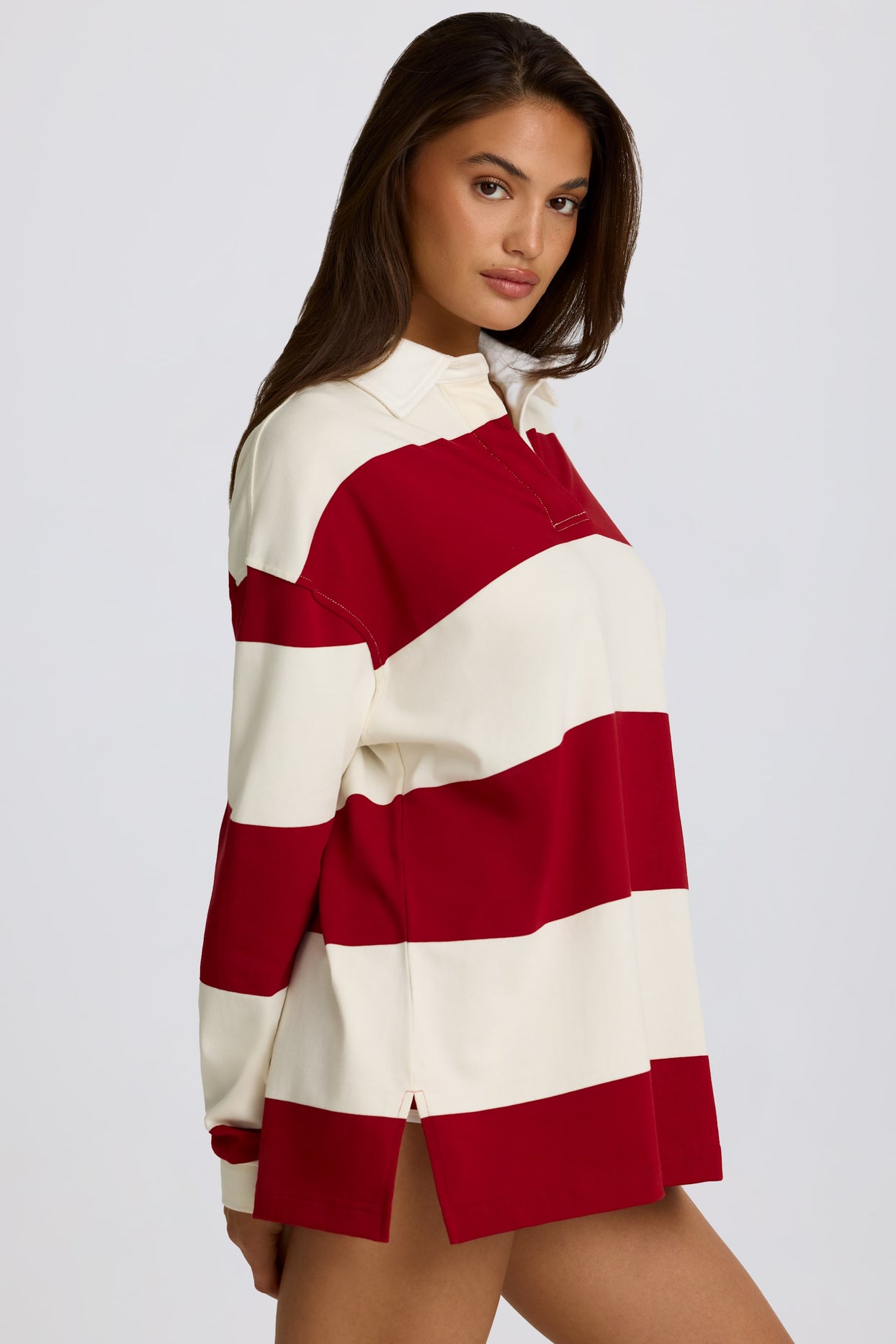 Striped Oversized Long-Sleeve T-Shirt in Dark Red