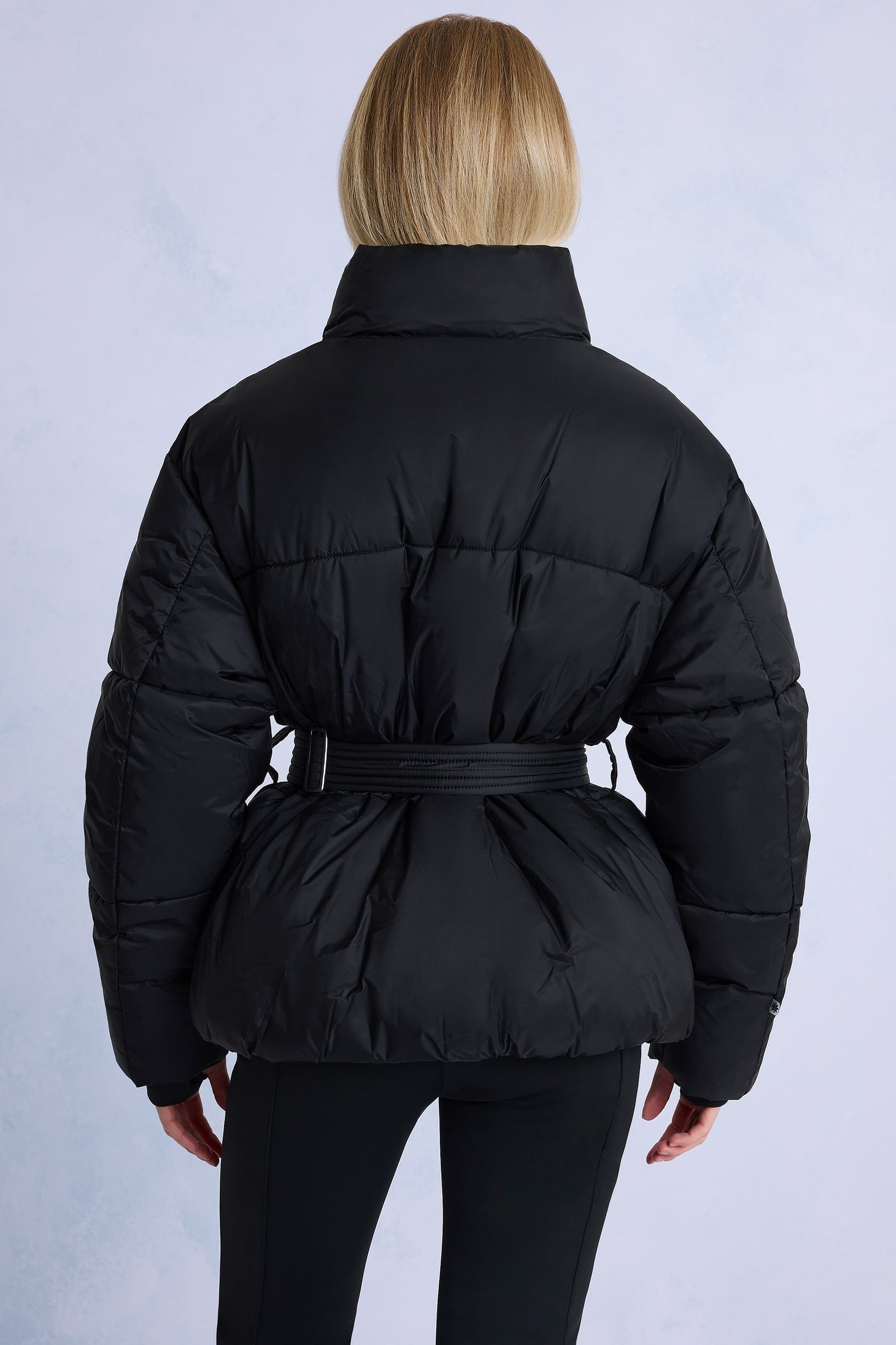 Waterproof Belted Oversized Ski Jacket in Black - 2