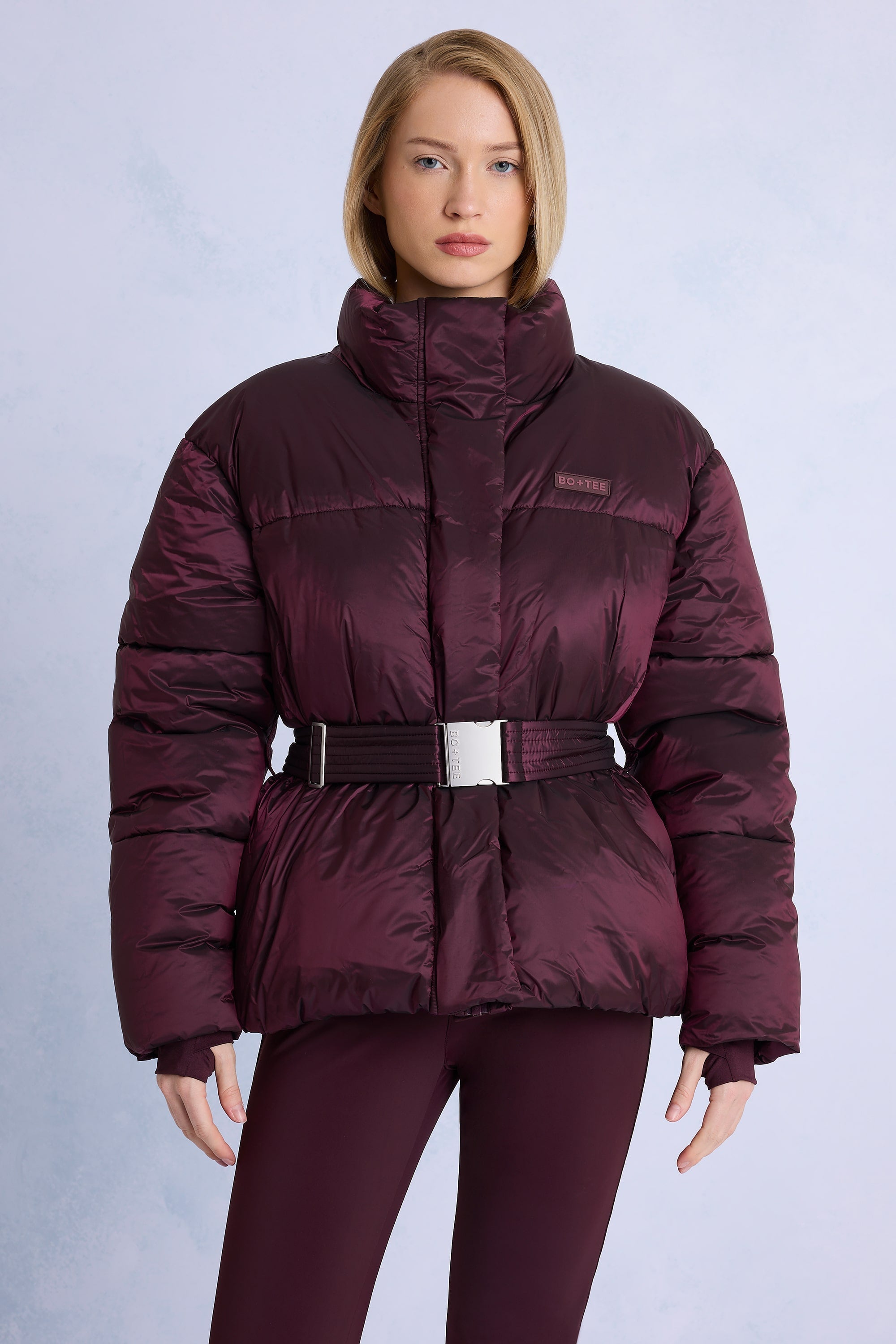 Waterproof Belted Oversized Ski Jacket in Burgundy | Bo+Tee Waterproof Belted Oversized Ski Jacket in Burgundy | Bo+Tee