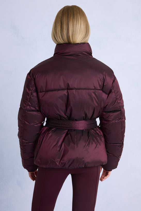 Waterproof Belted Oversized Ski Jacket in Burgundy