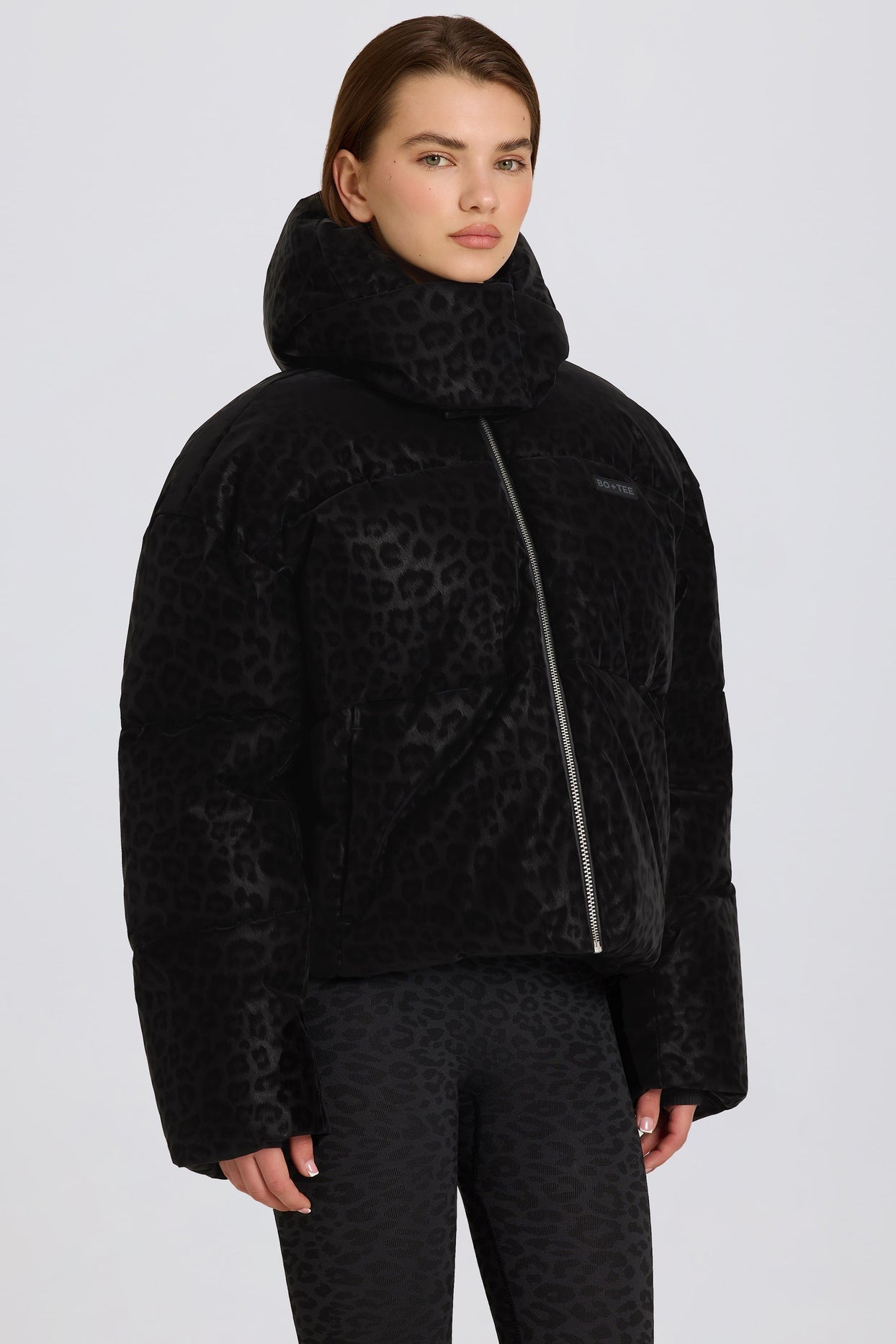 Waterproof Cropped Oversized Ski Jacket in Black