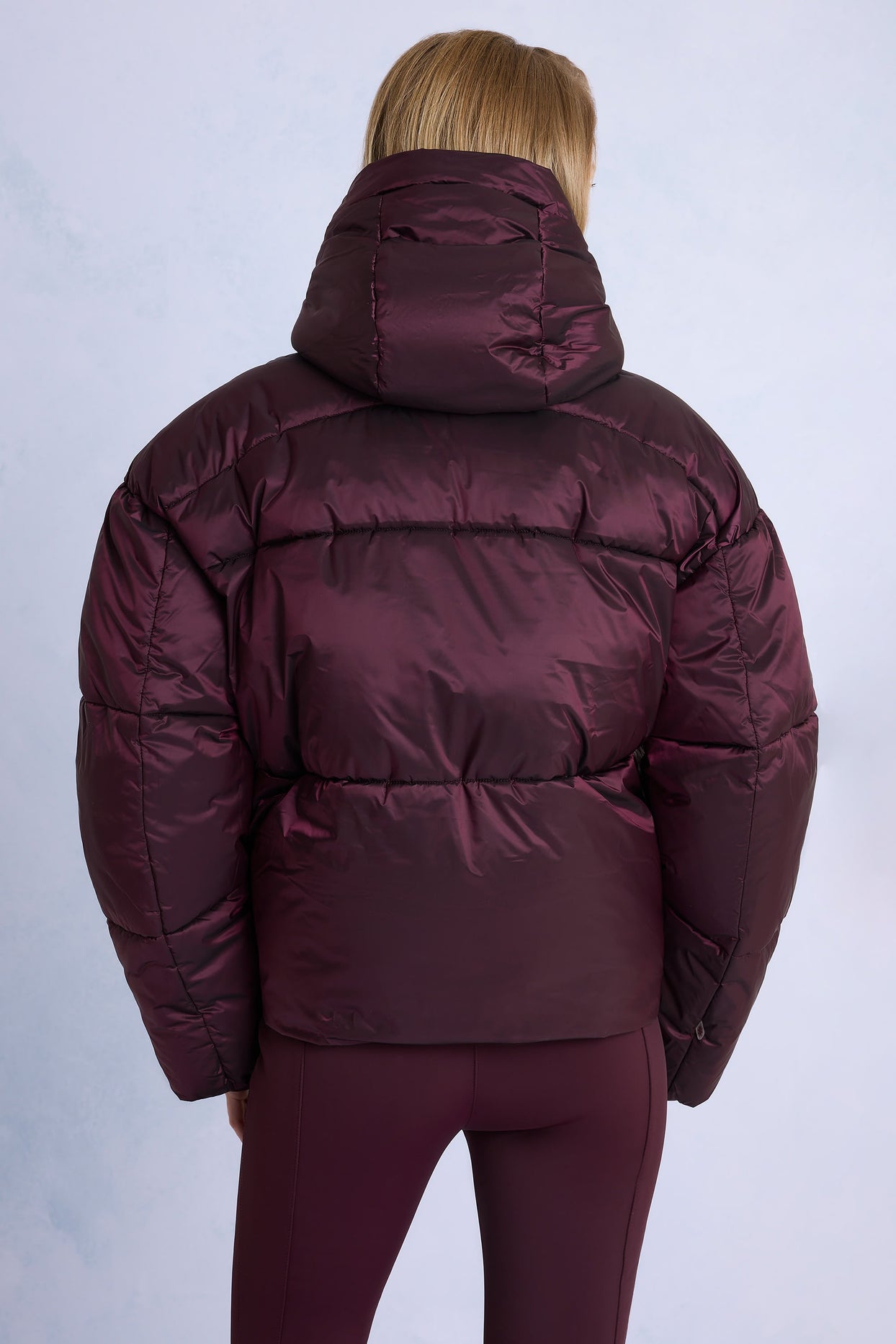 Waterproof Cropped Oversized Ski Jacket in Burgundy