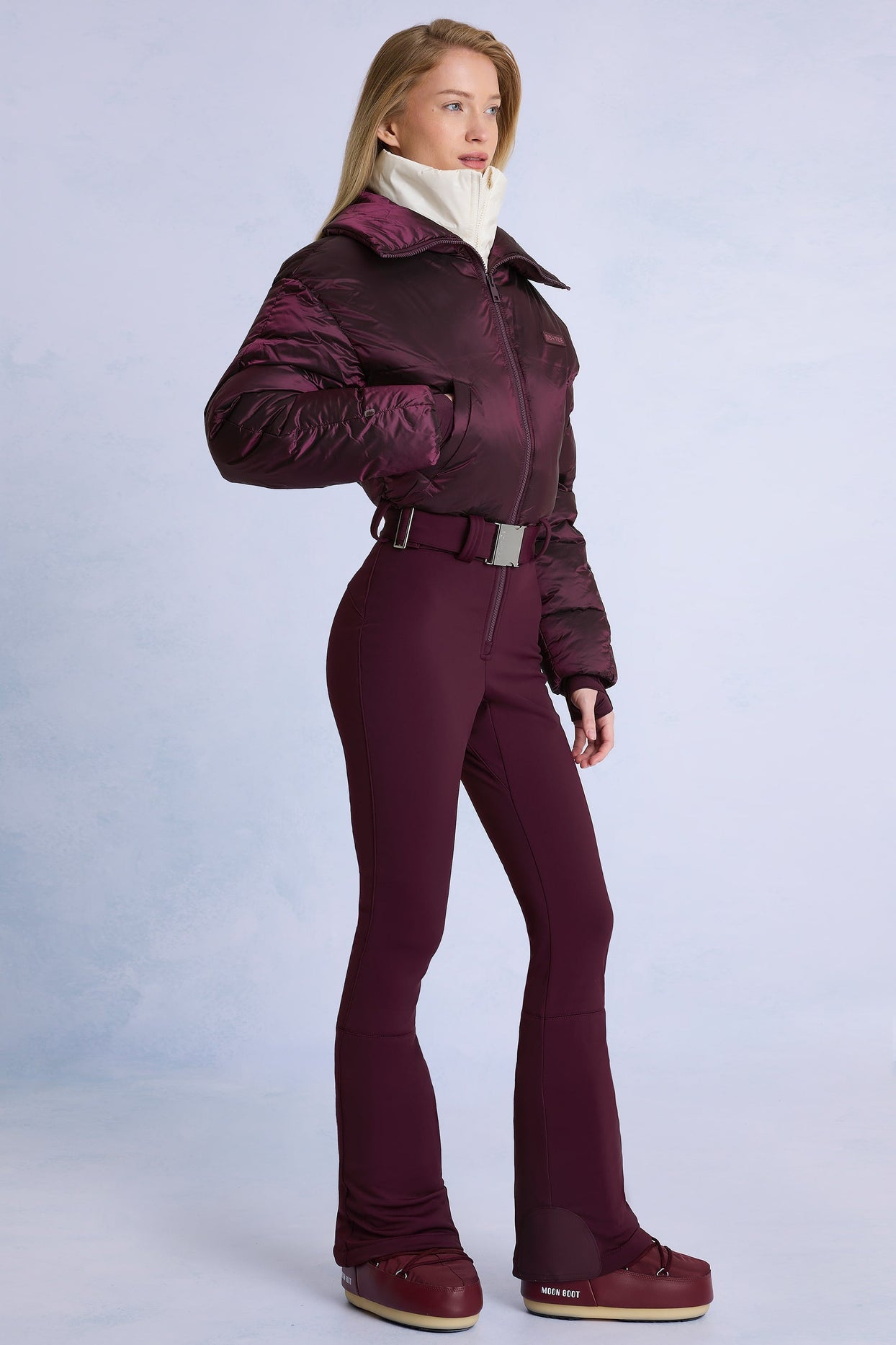 Waterproof Belted Layered Ski Suit in Burgundy
